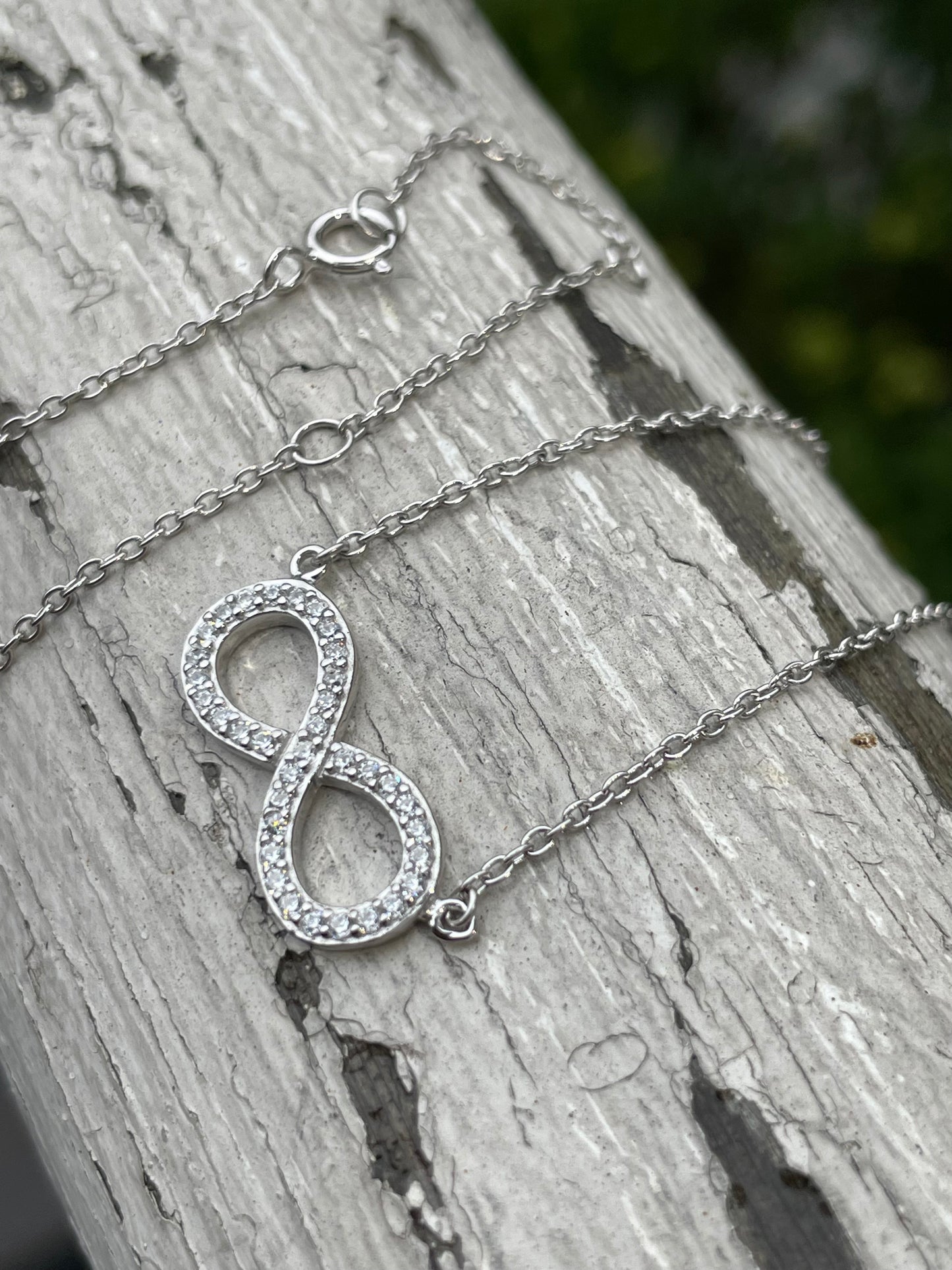 925 Sterling Silver Clear Zirconia Infinity Necklace