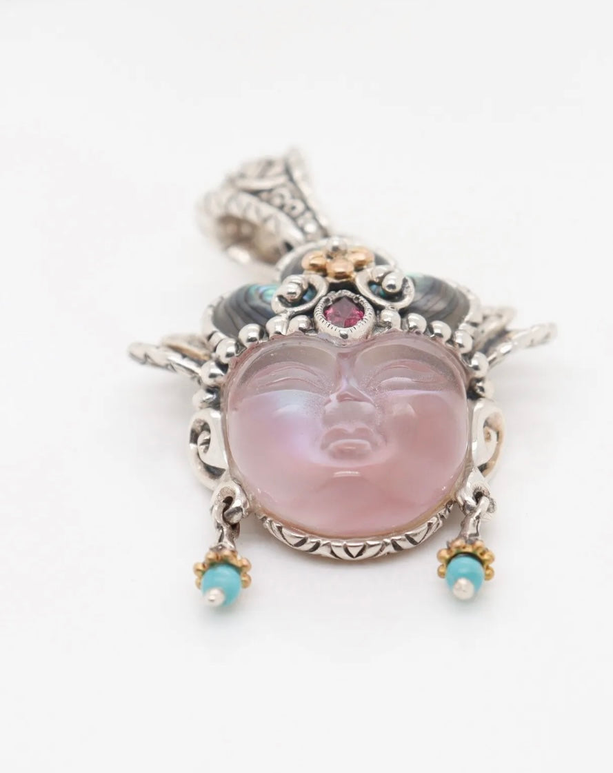 Designer Barbara Bixby 925 Sterling Silver & 18k Gold Guan Yin Enhancer Pendant