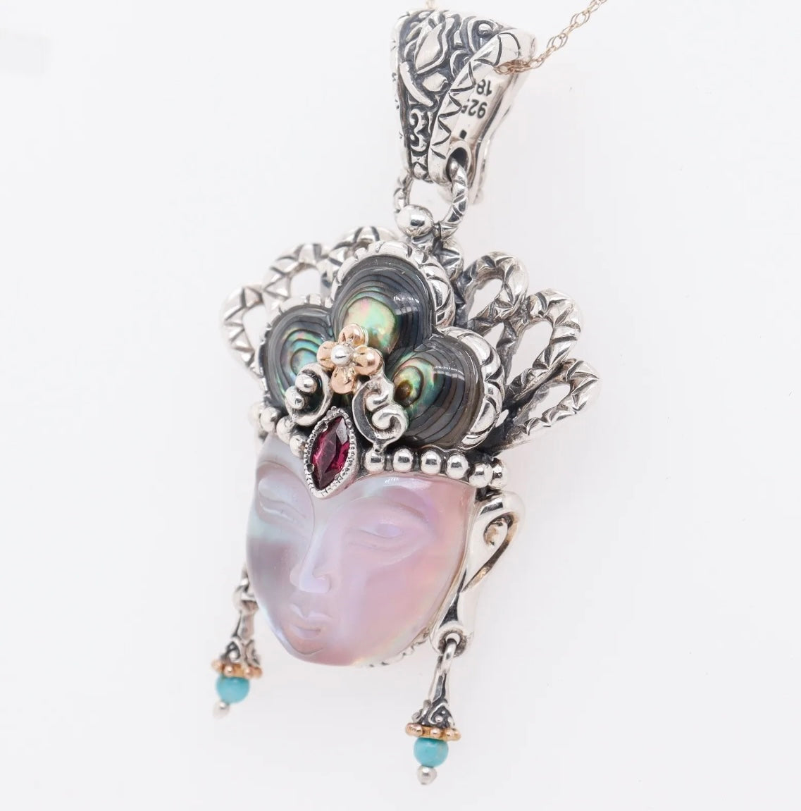 Designer Barbara Bixby 925 Sterling Silver & 18k Gold Guan Yin Enhancer Pendant