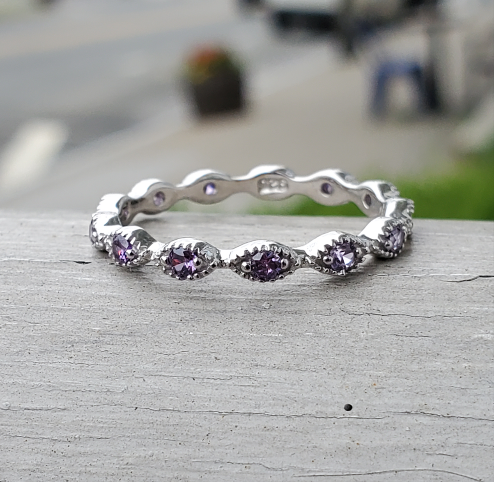 925 Sterling Silver Amethyst Eternity Band Ring