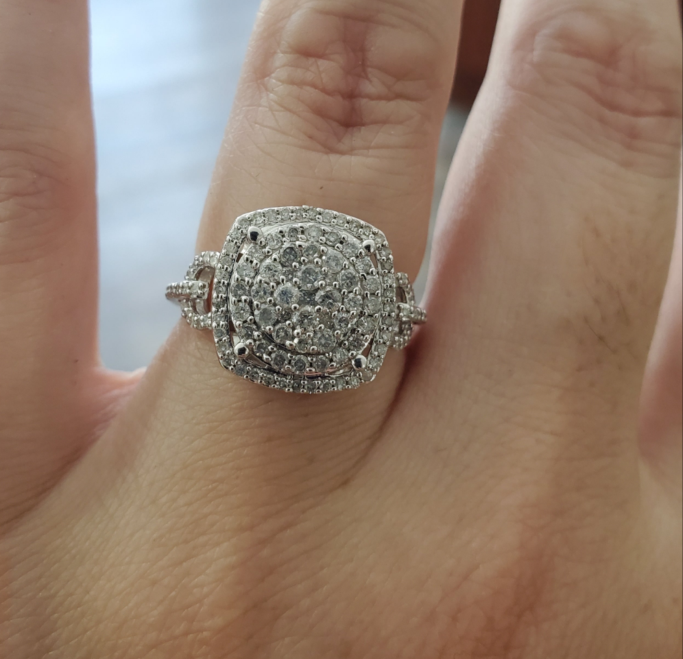 10k Solid White Gold 1 ct Natural Diamond Halo Cluster Ring