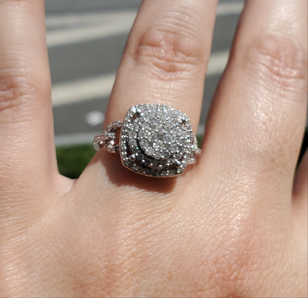 10k Solid White Gold 1 ct Natural Diamond Halo Cluster Ring