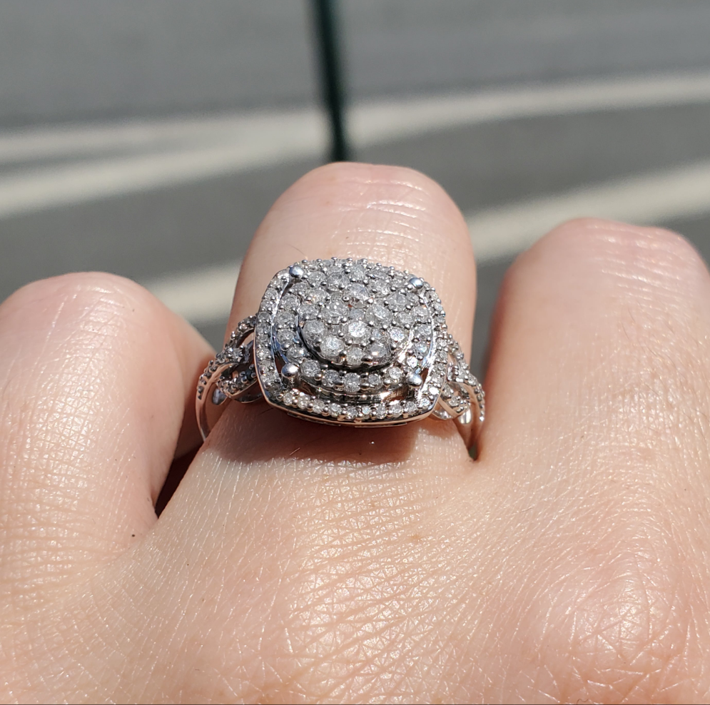 10k Solid White Gold 1 ct Natural Diamond Halo Cluster Ring