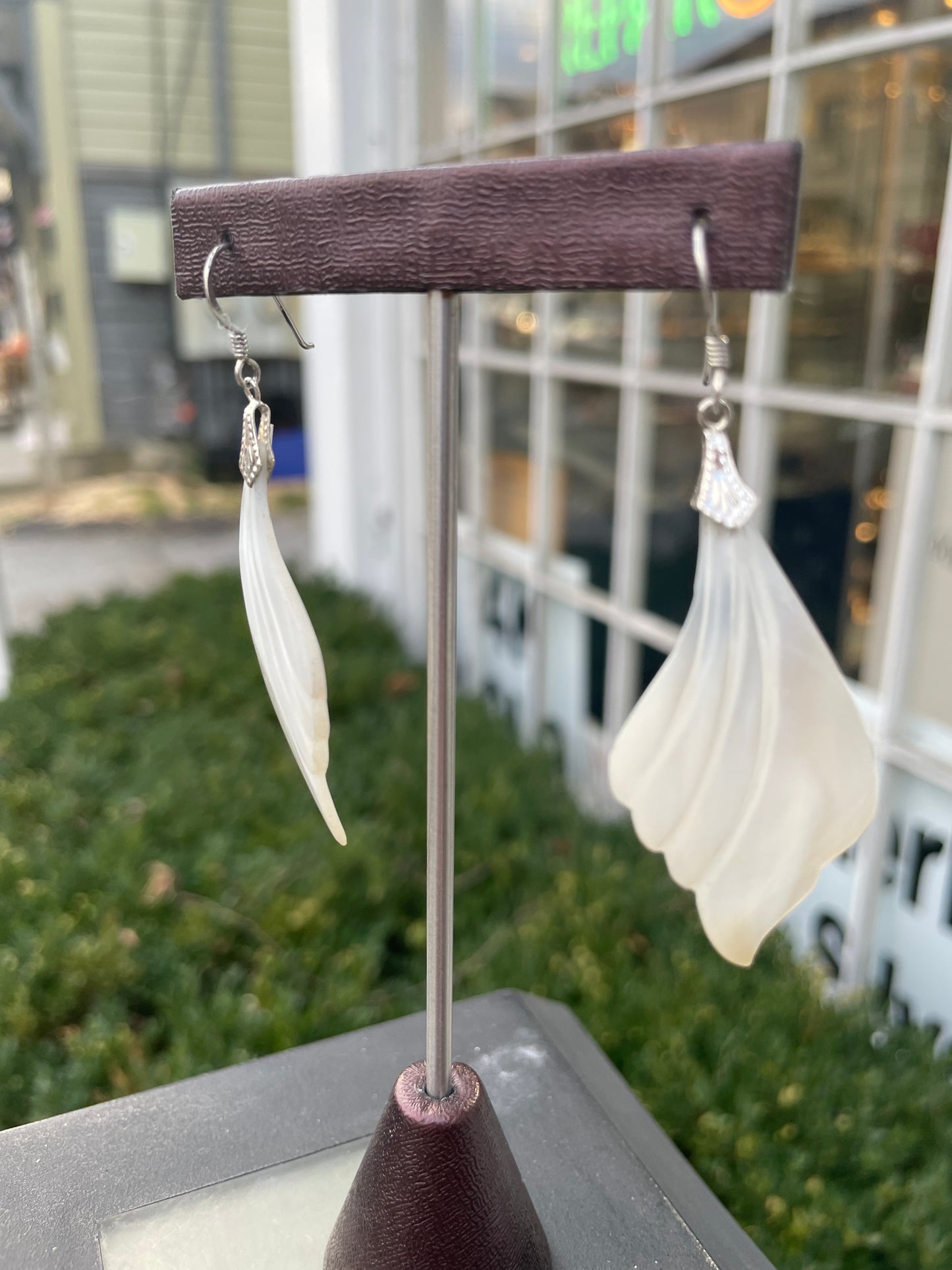 925 Sterling Silver Mother of Pearl Handmade Dangle Shell Earrings