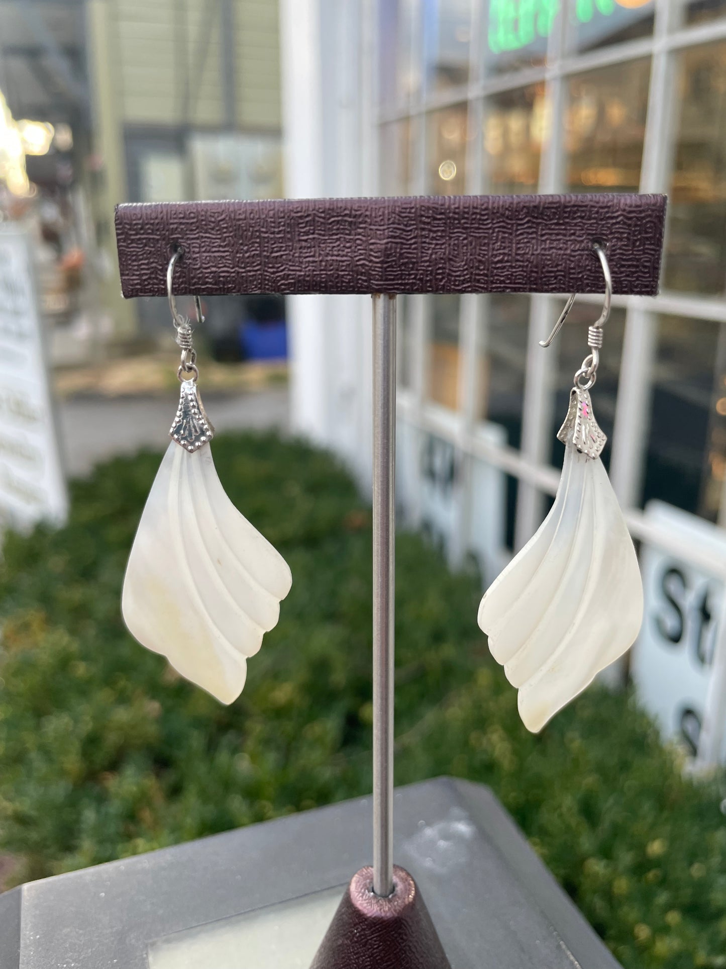 925 Sterling Silver Mother of Pearl Handmade Dangle Shell Earrings