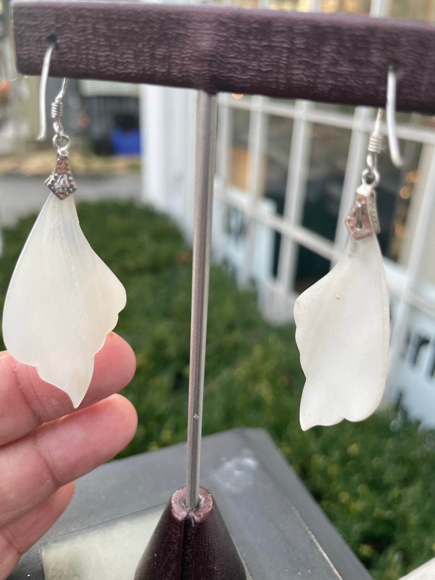 925 Sterling Silver Mother of Pearl Handmade Dangle Shell Earrings