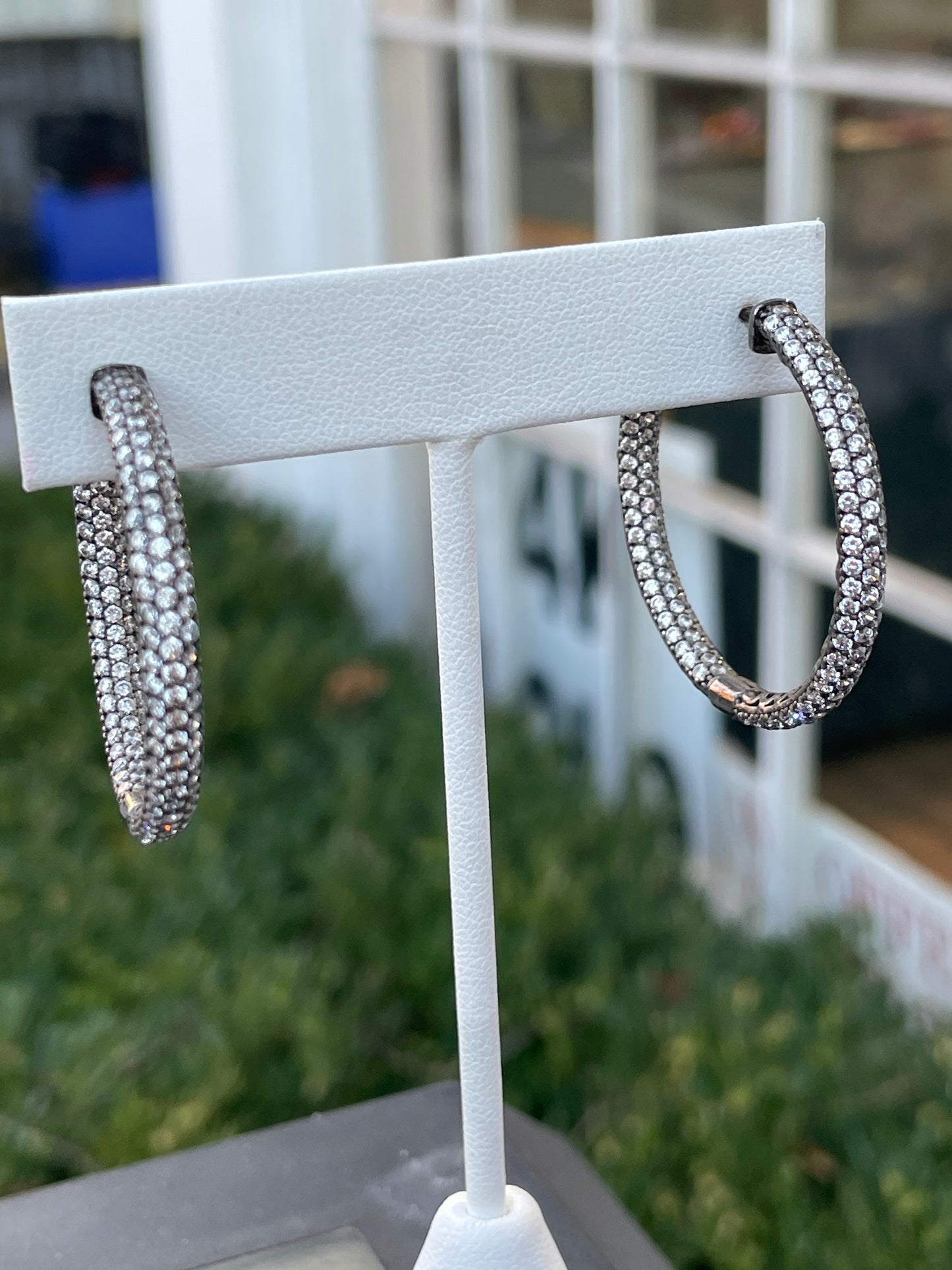 925 Sterling Silver Lots O Sparkle Oxidized Hoop Earrings
