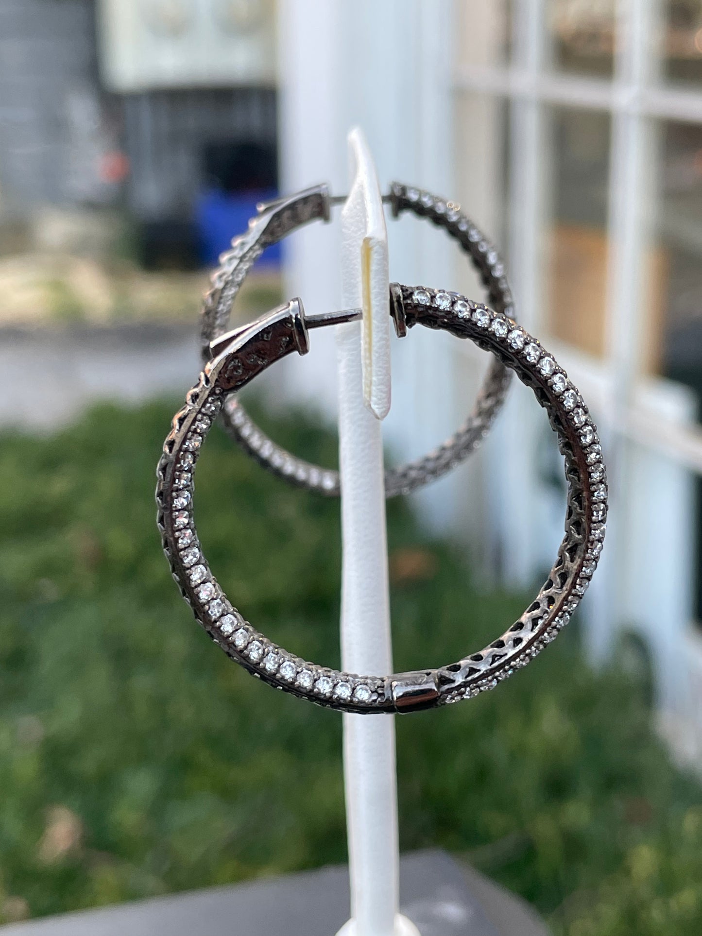 925 Sterling Silver Lots O Sparkle Oxidized Hoop Earrings