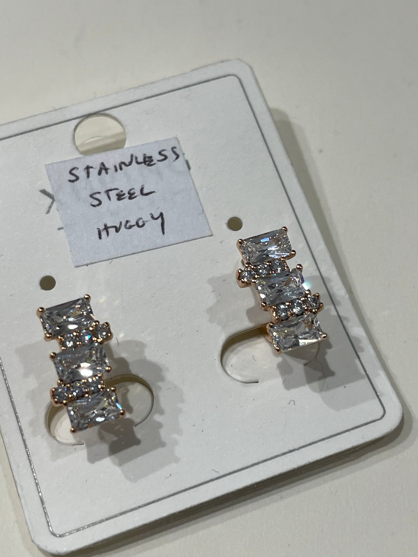 Stainless Steel Vermeil Cascading Steps Cz Huggie Hoop Earrings