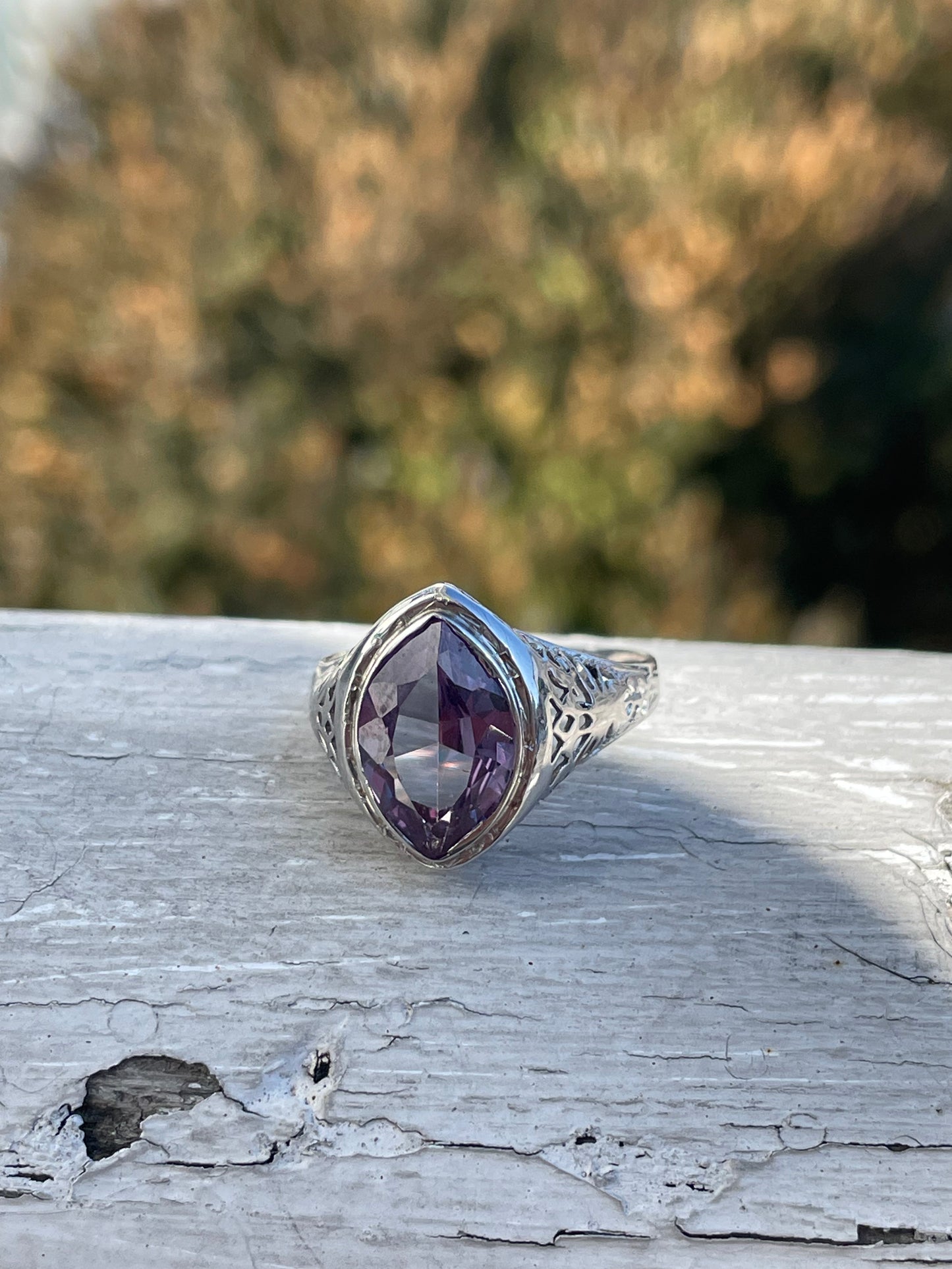 14k White Gold 2.00ct Lab Created Alexandrite Antique Ring