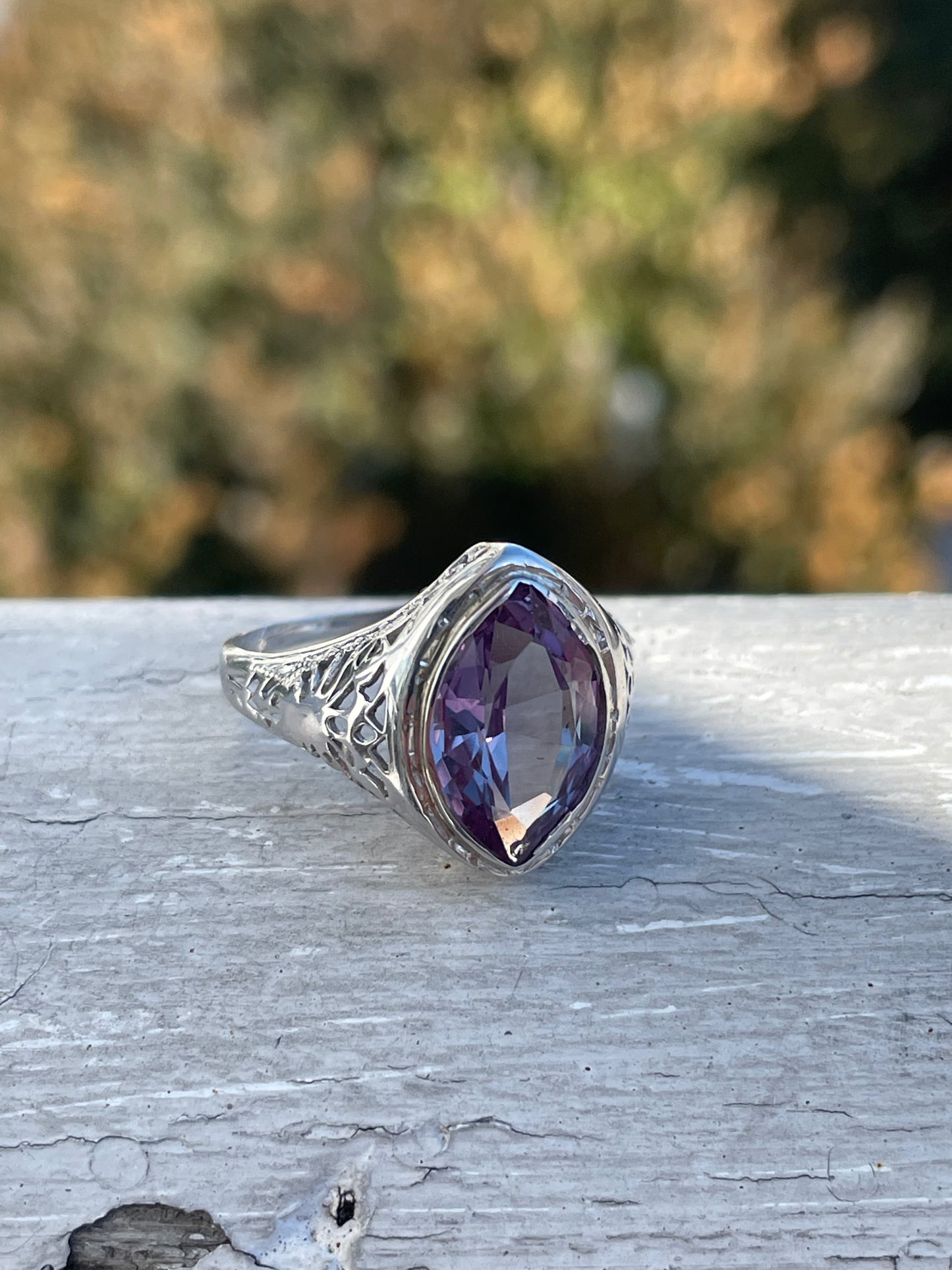 14k White Gold 2.00ct Lab Created Alexandrite Antique Ring