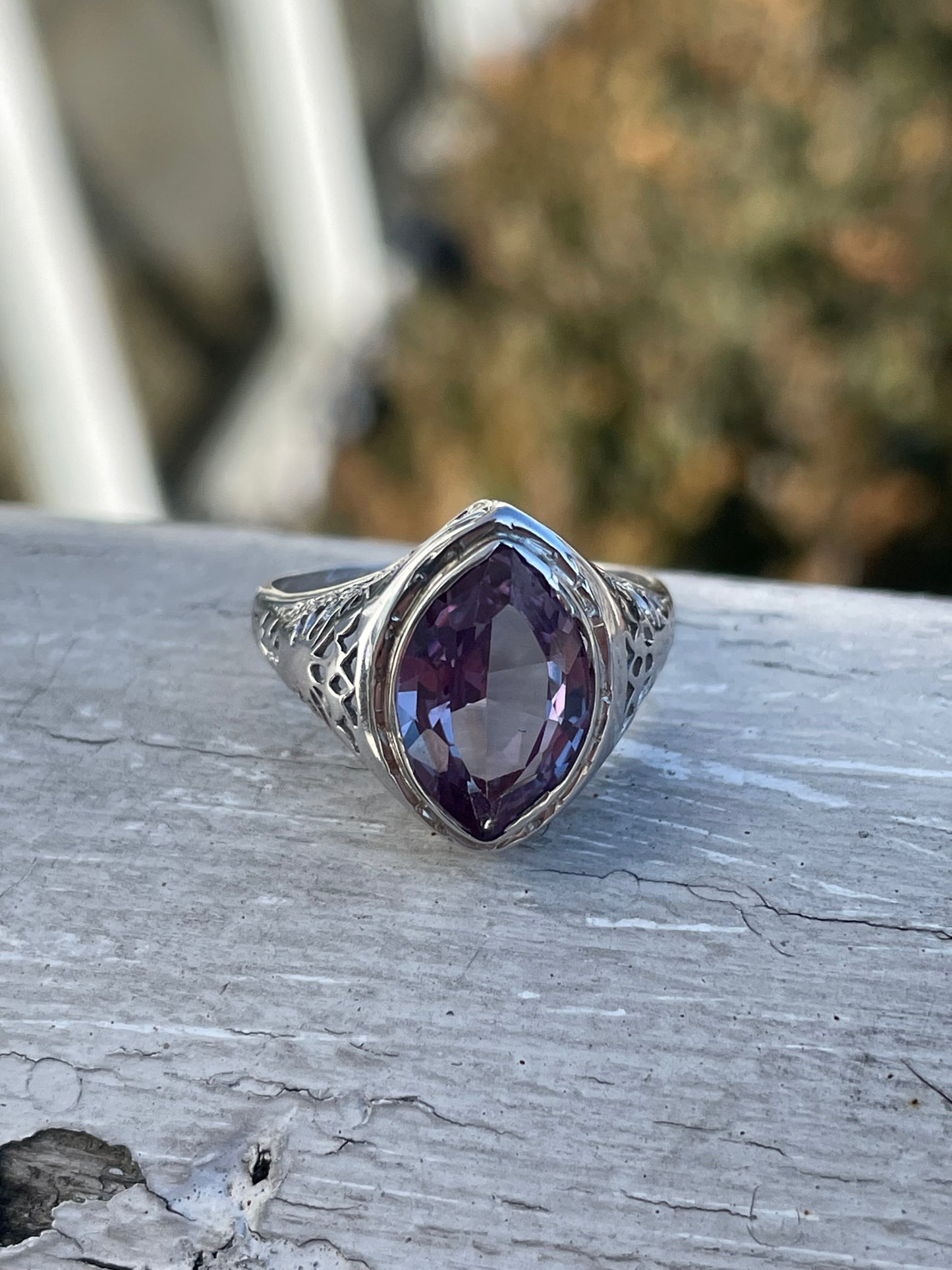 14k White Gold 2.00ct Lab Created Alexandrite Antique Ring