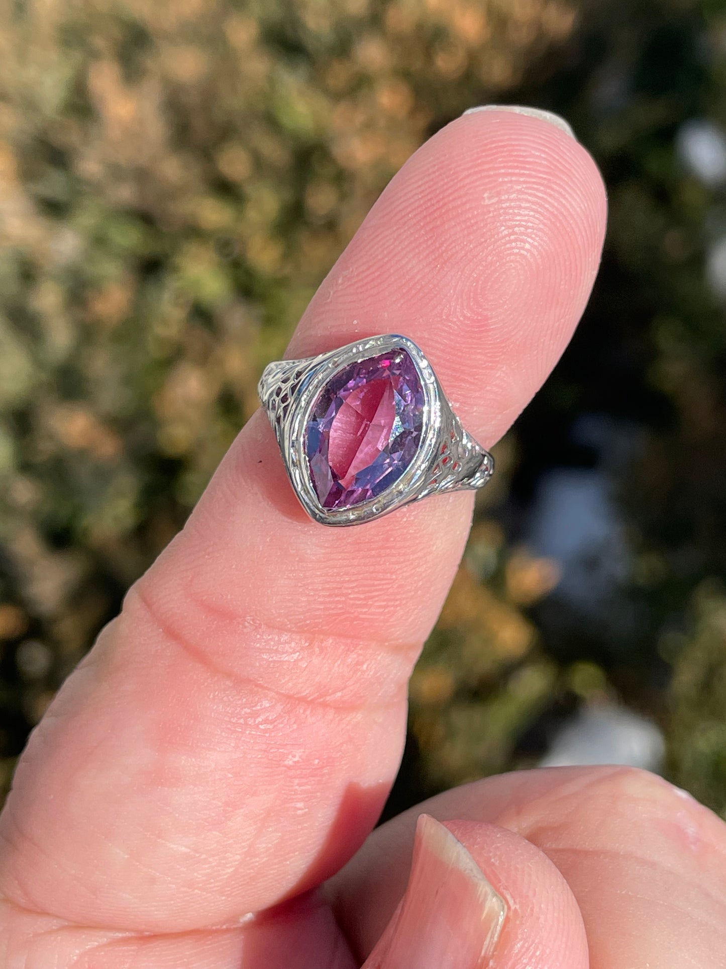 14k White Gold 2.00ct Lab Created Alexandrite Antique Ring