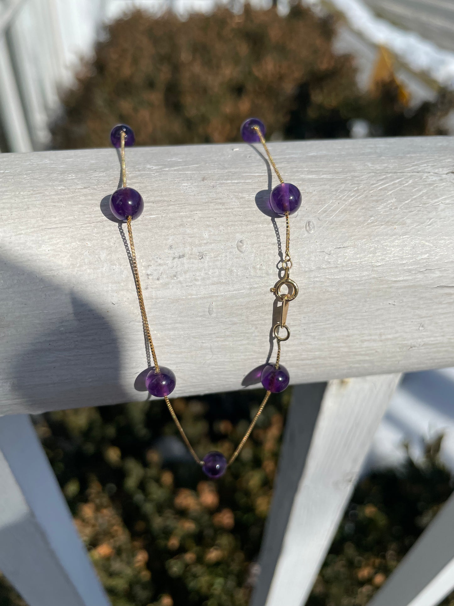 14k Gold Amethyst Ball Stone By the Yard 16” Necklace