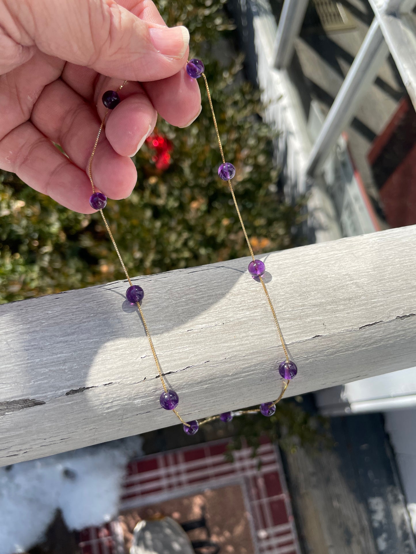 14k Gold Amethyst Ball Stone By the Yard 16” Necklace