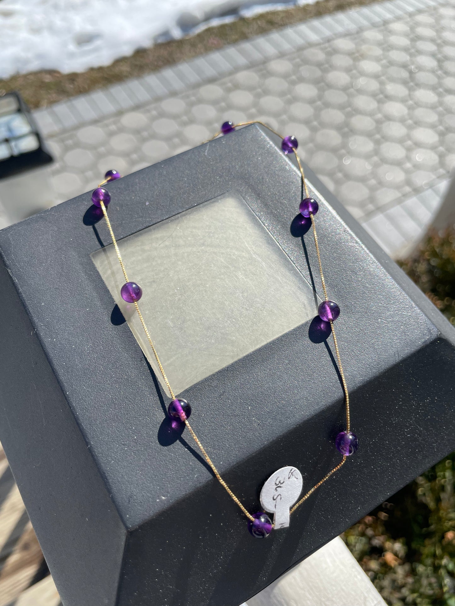 14k Gold Amethyst Ball Stone By the Yard 16” Necklace
