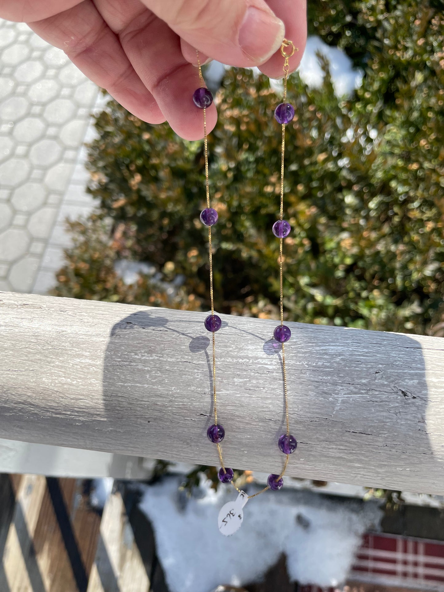 14k Gold Amethyst Ball Stone By the Yard 16” Necklace