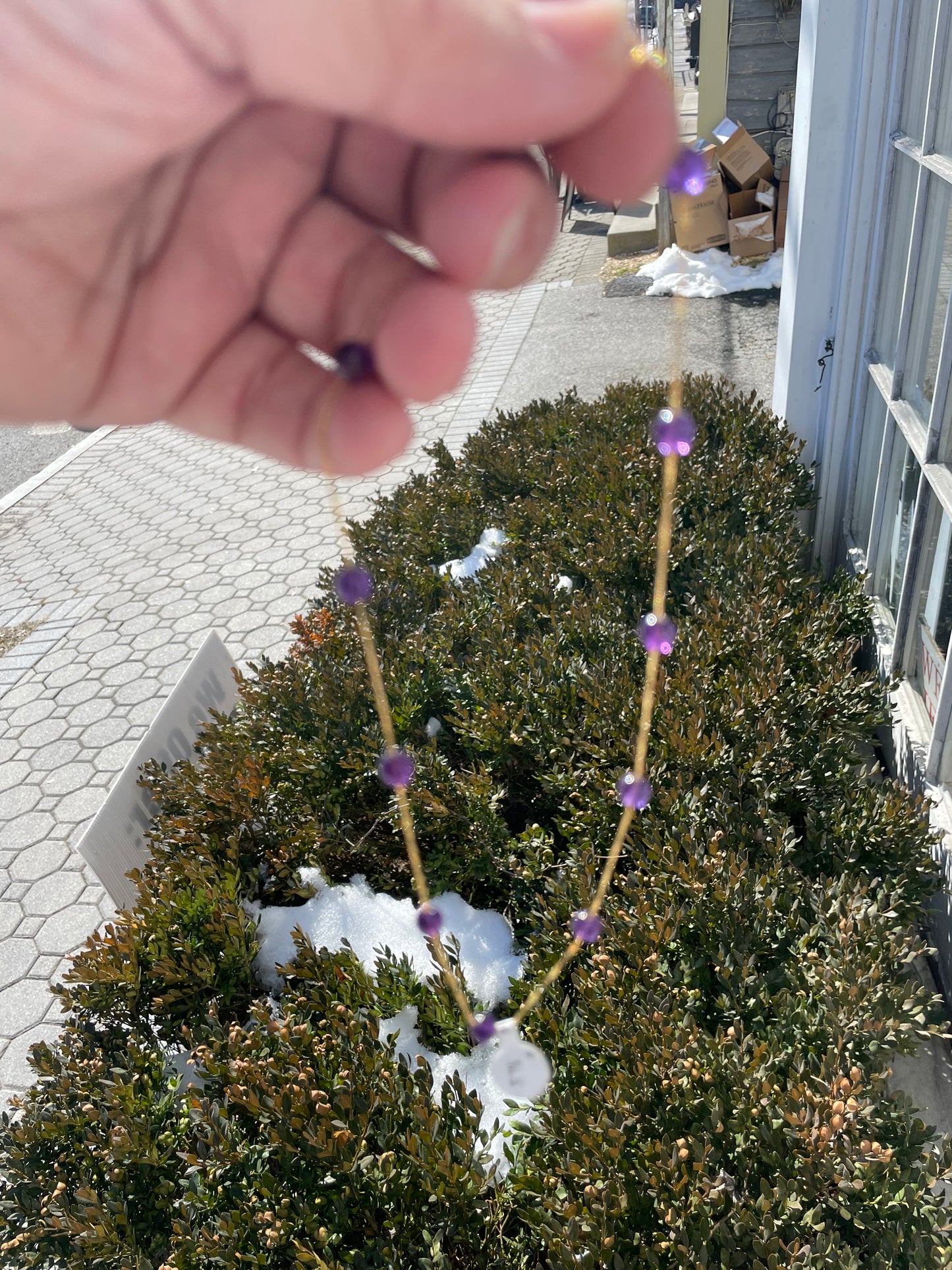 14k Gold Amethyst Ball Stone By the Yard 16” Necklace