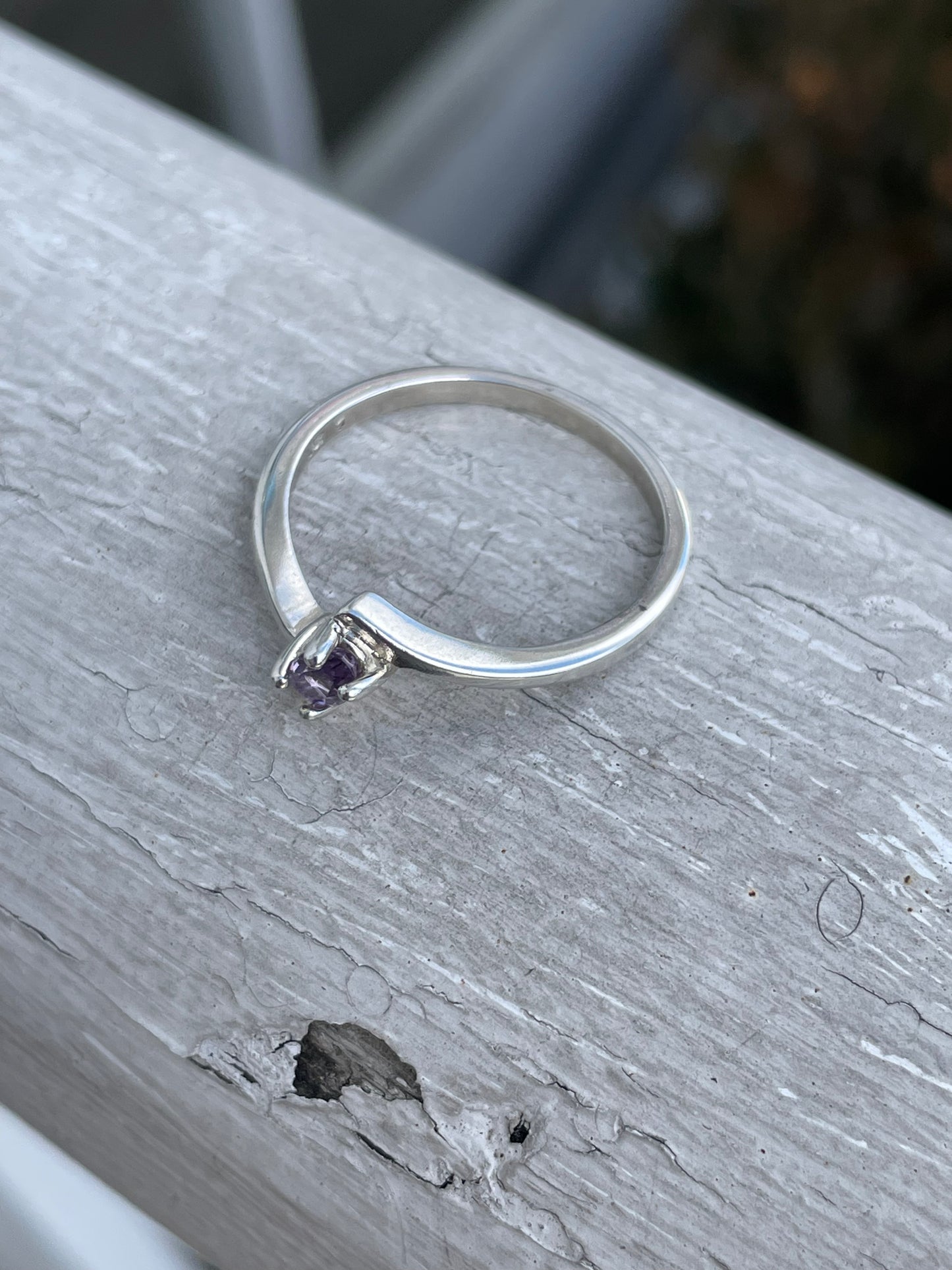 925 Sterling Silver Thin Bypass Amethyst Ring