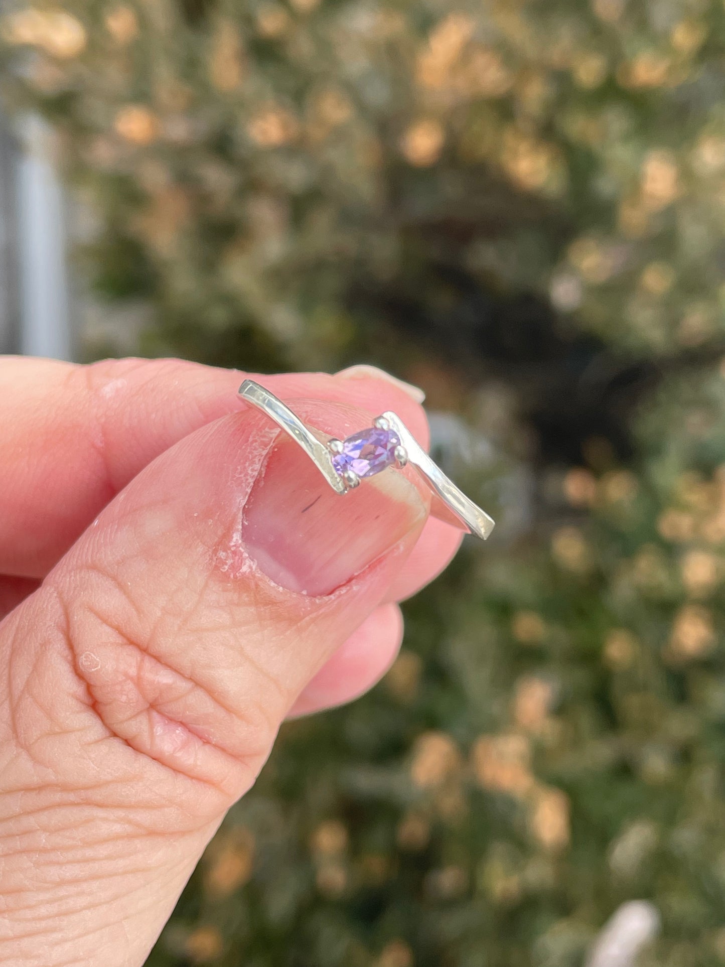 925 Sterling Silver Thin Bypass Amethyst Ring