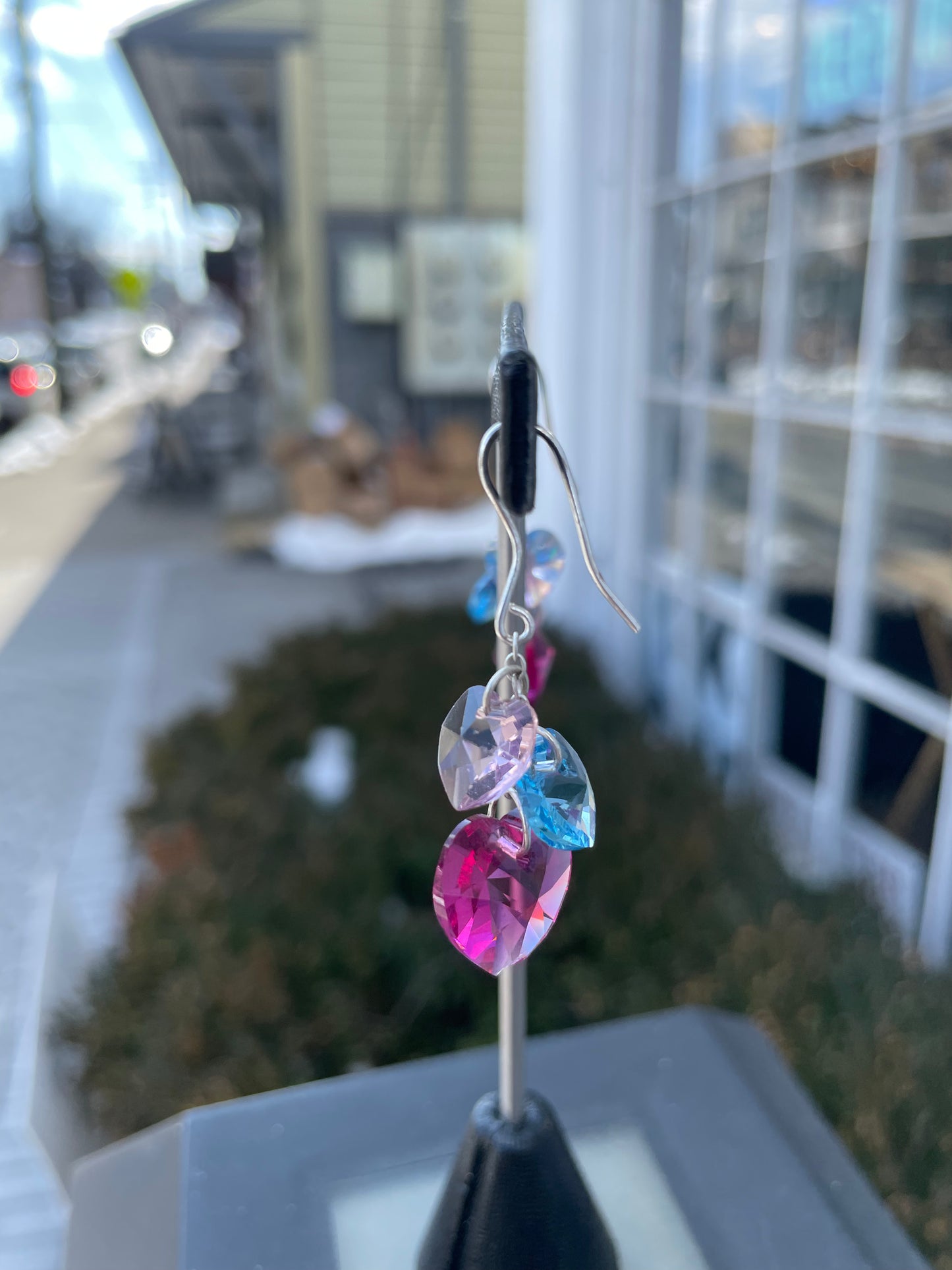 925 Sterling Silver Swarovski Paisley Colored Heart Crystal Drop Earrings