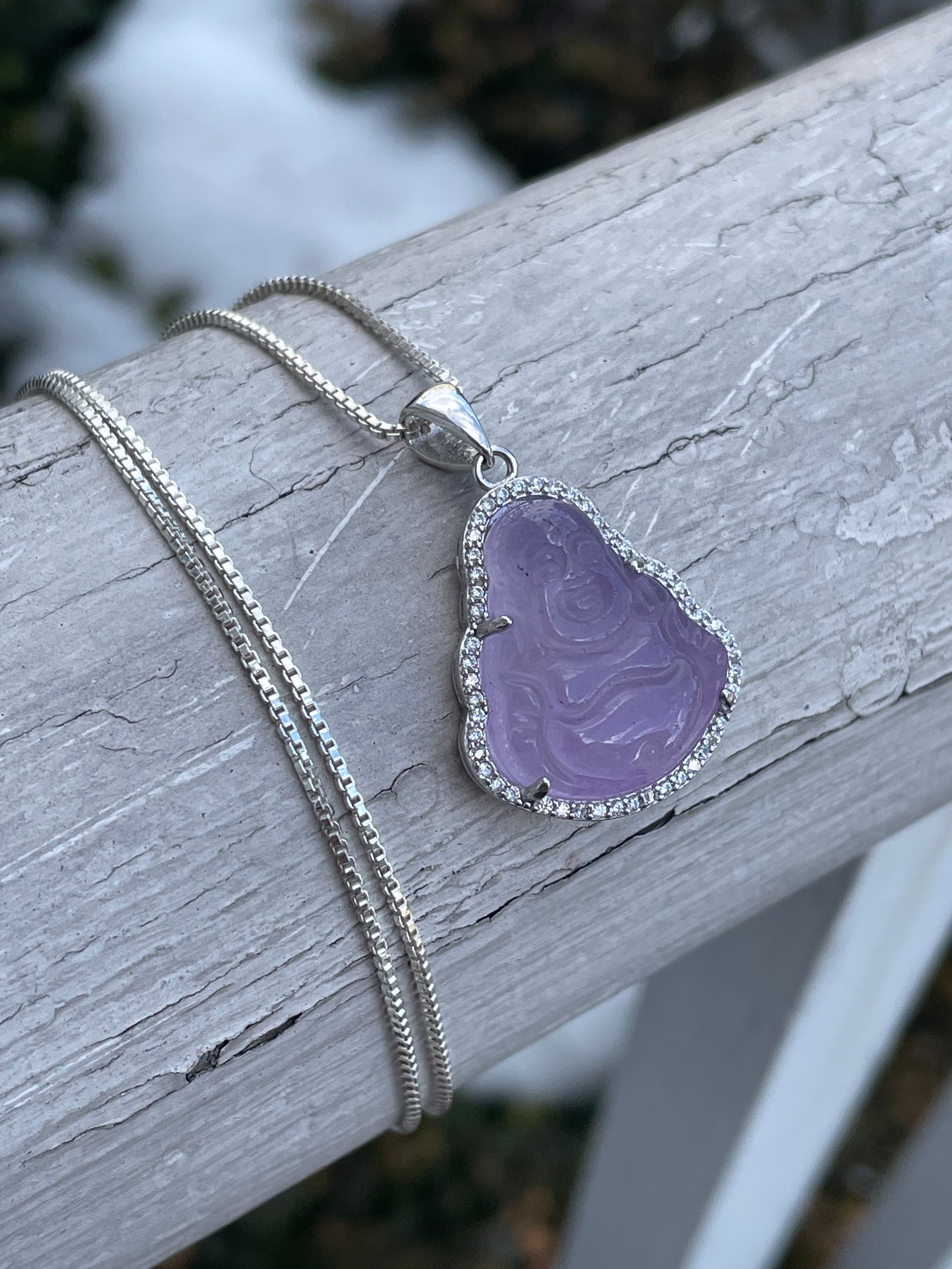 925 Sterling Silver Lavender Jade Buddha Necklace