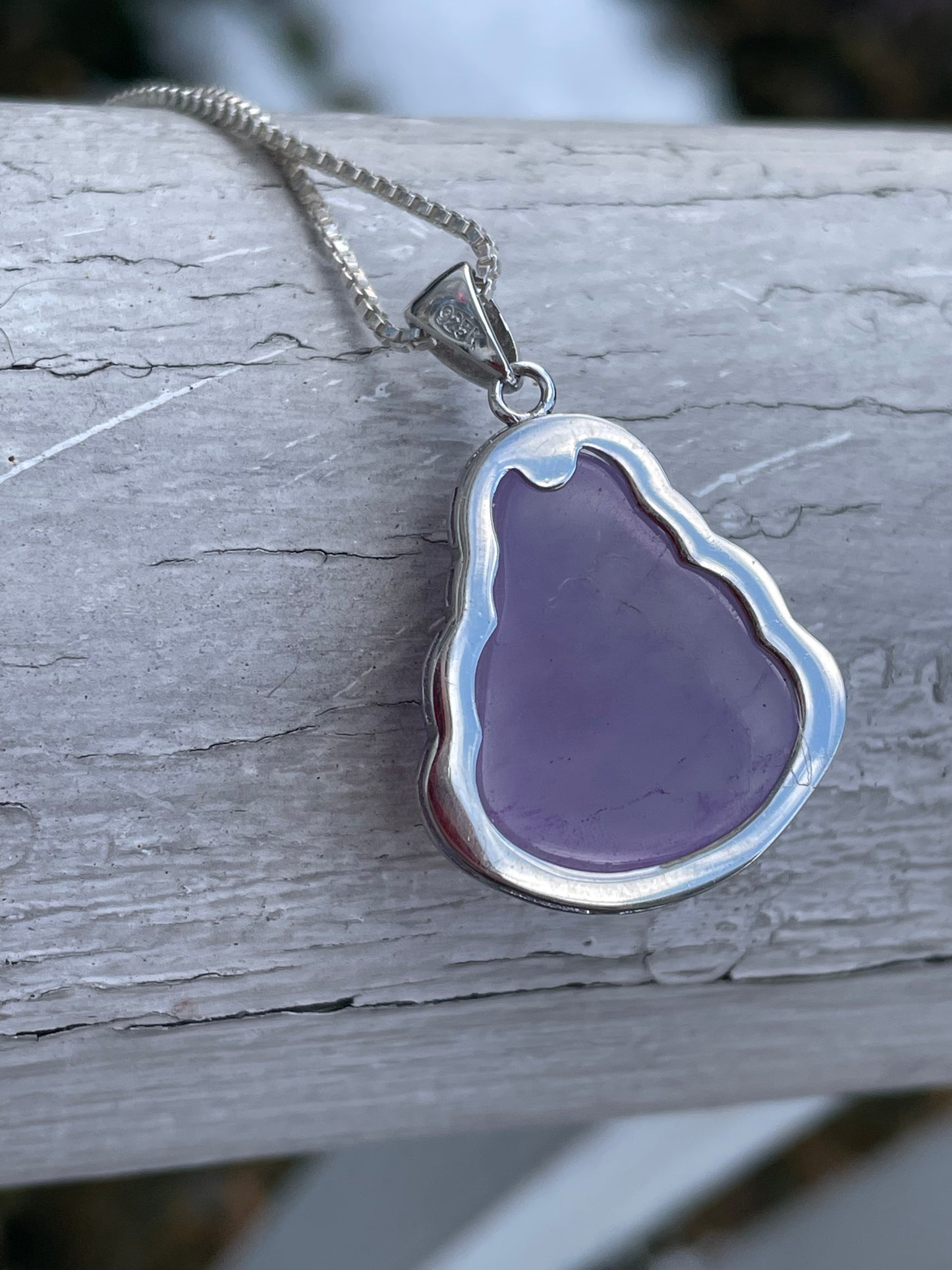 925 Sterling Silver Lavender Jade Buddha Necklace