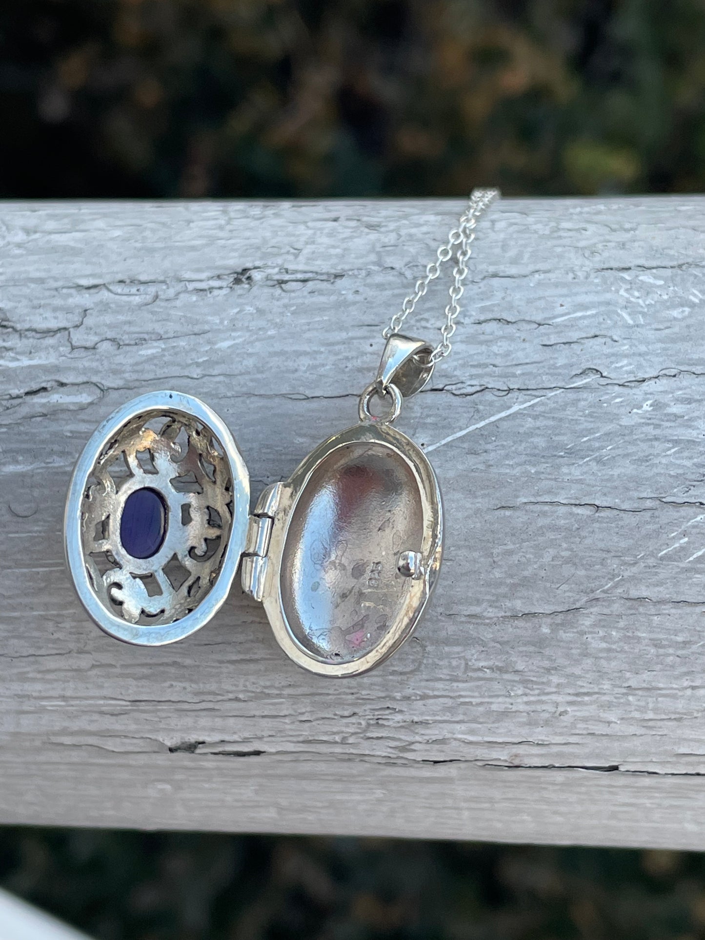 925 Sterling Silver Oval Filigree Amethyst Locket Necklace