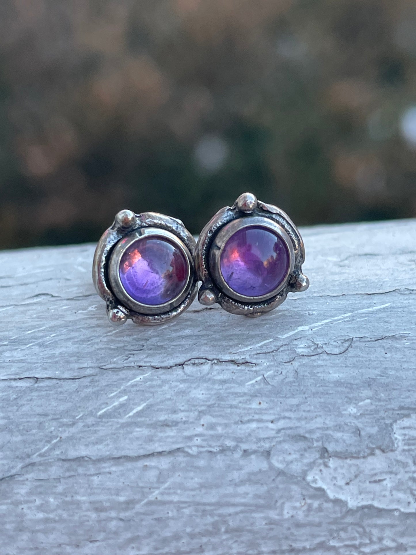925 Sterling Silver Cabochon Amethyst Stone Stud Earrings