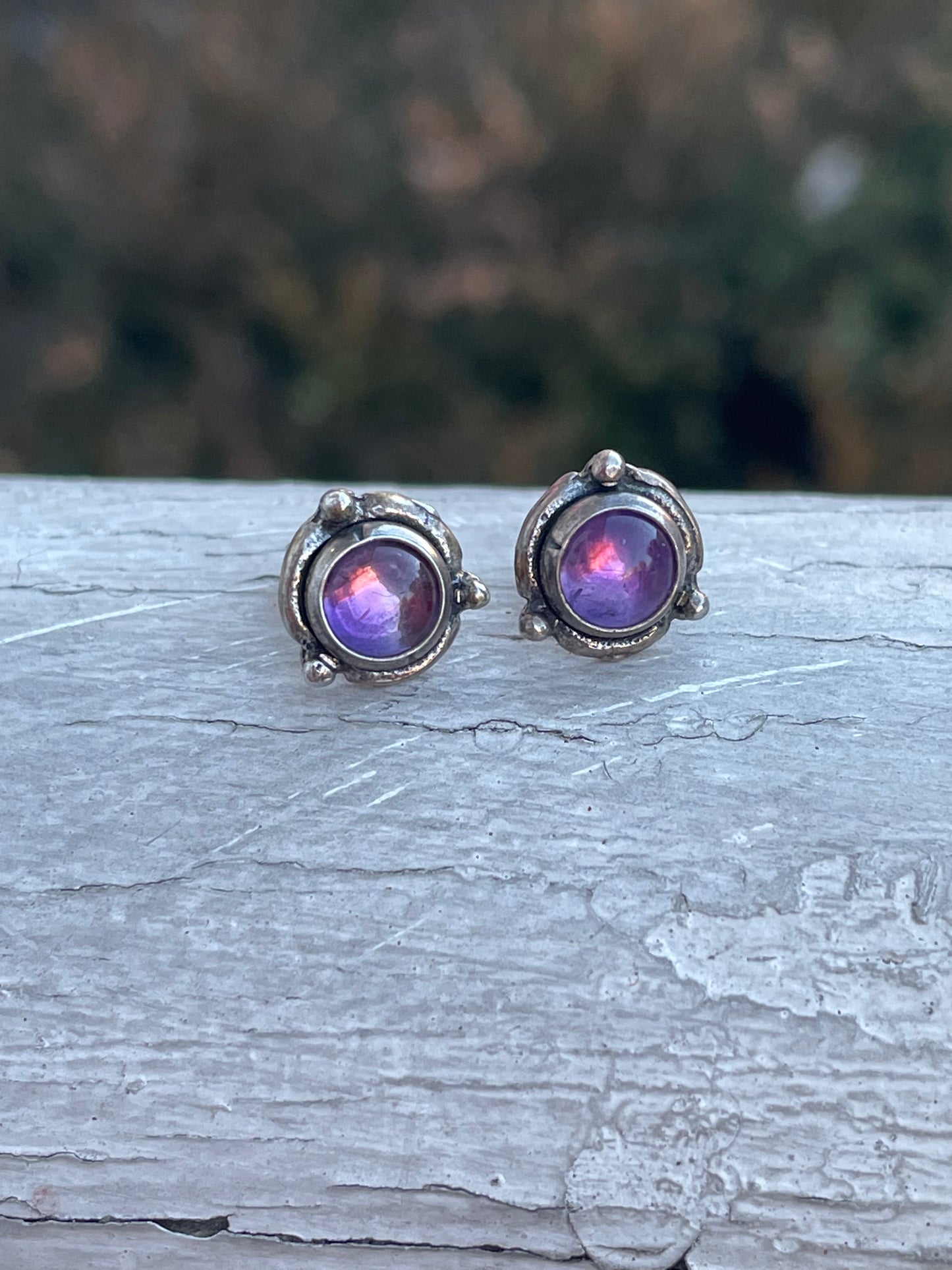 925 Sterling Silver Cabochon Amethyst Stone Stud Earrings