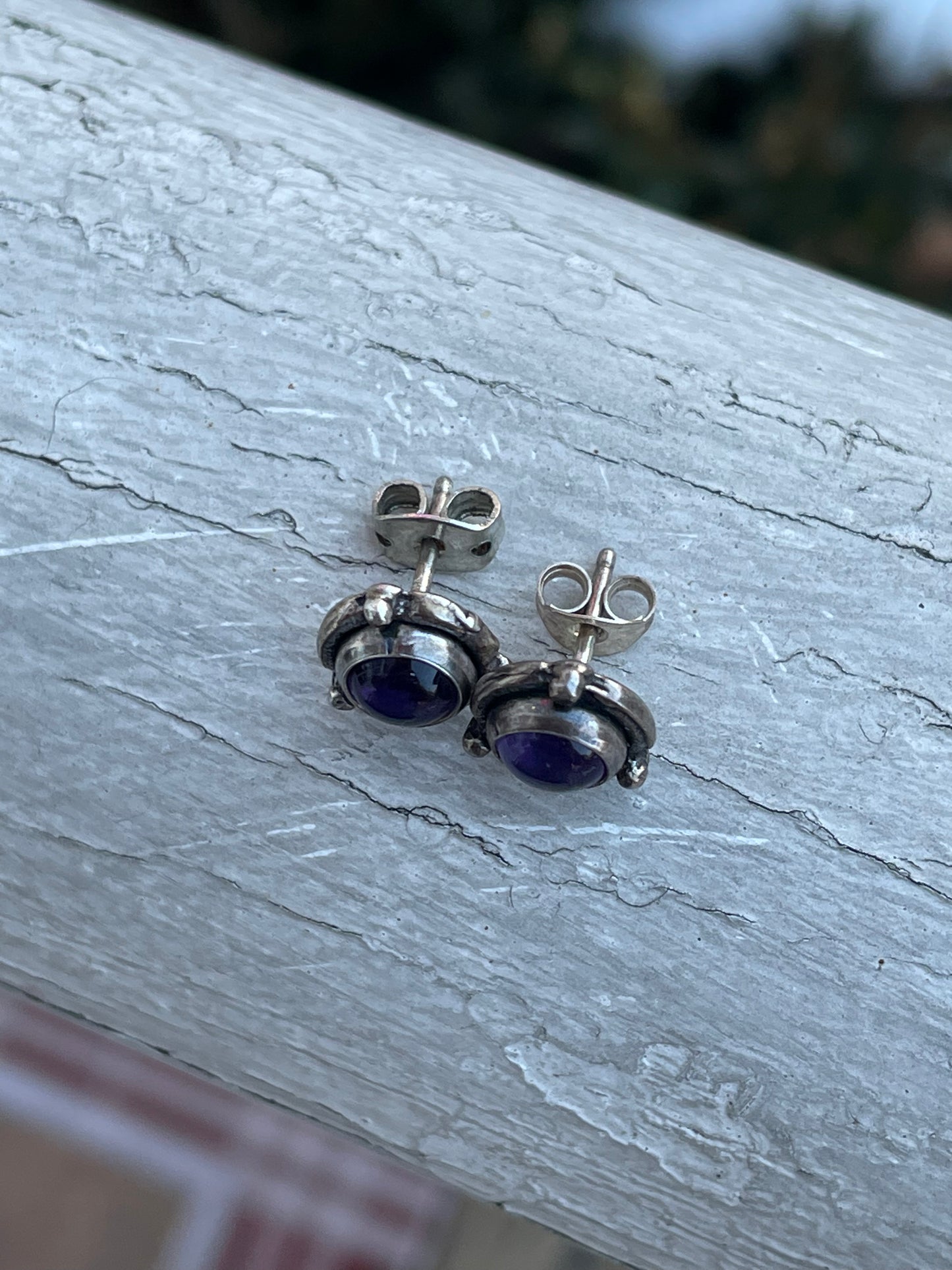 925 Sterling Silver Cabochon Amethyst Stone Stud Earrings