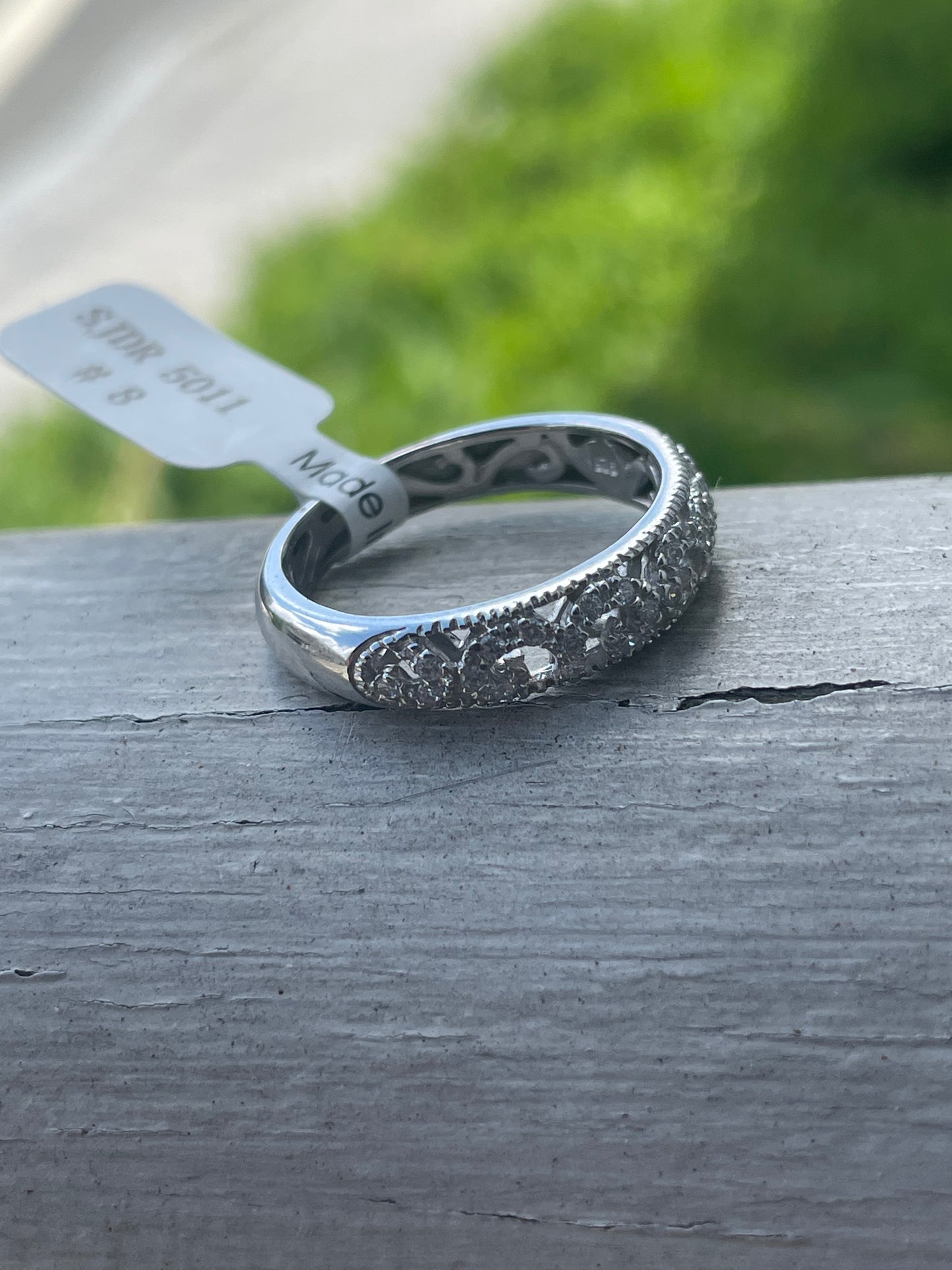 925 Sterling Silver Open Victorian Filigree Clear Zirconia Band Ring