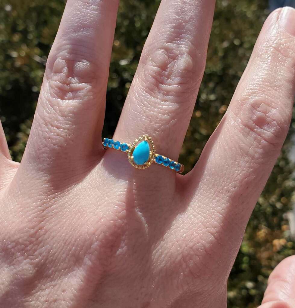 925 Sterling Silver Vermeil Turquoise & Blue Topaz Ring