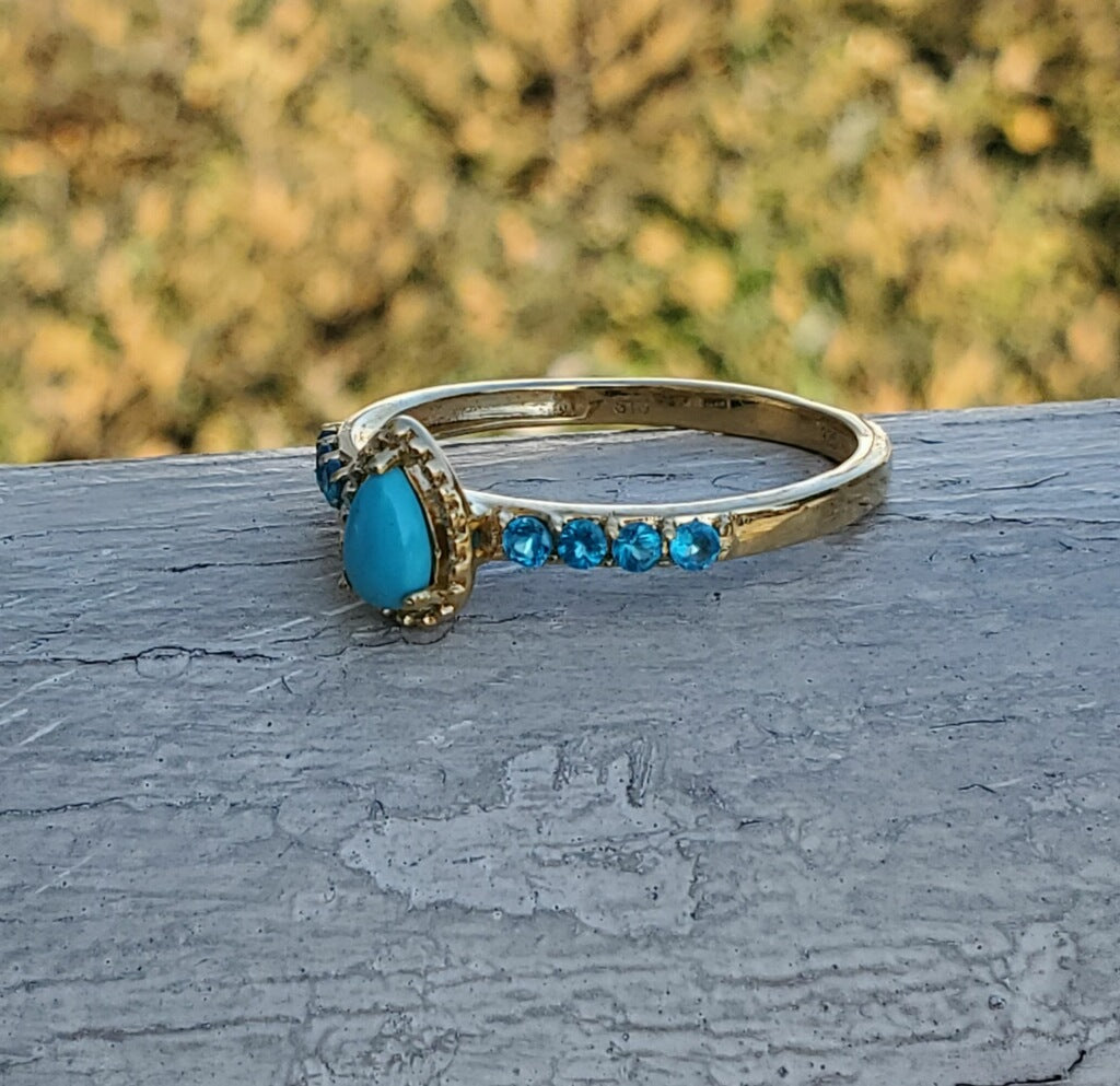 925 Sterling Silver Vermeil Turquoise & Blue Topaz Ring