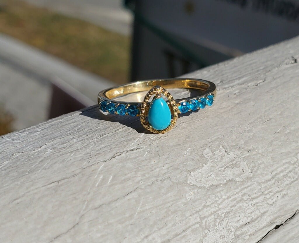 925 Sterling Silver Vermeil Turquoise & Blue Topaz Ring