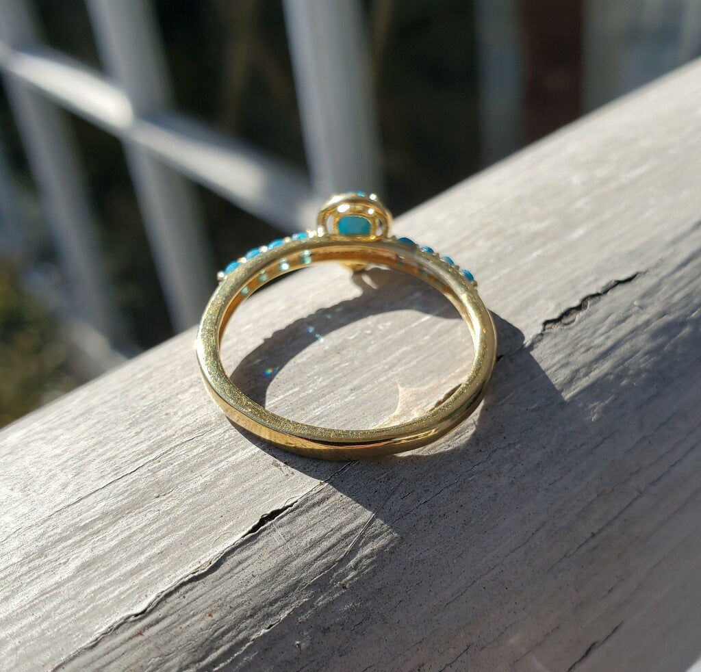 925 Sterling Silver Vermeil Turquoise & Blue Topaz Ring