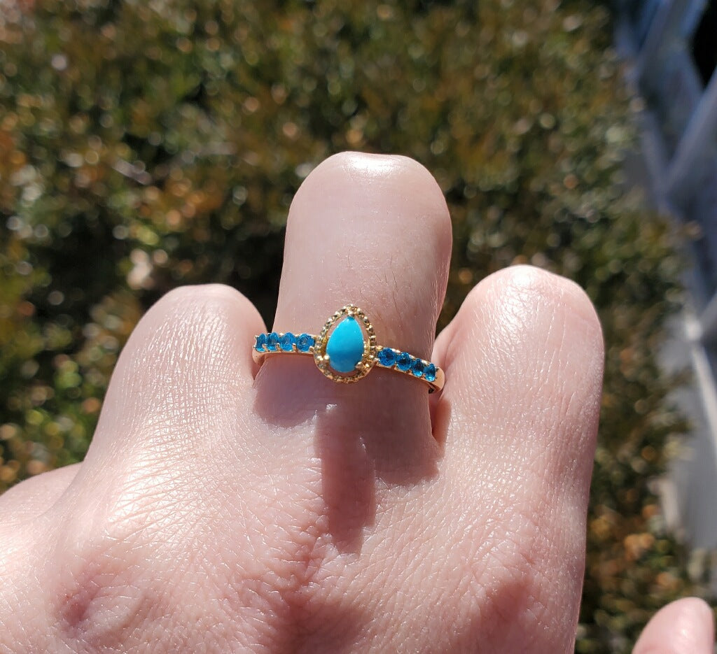 925 Sterling Silver Vermeil Turquoise & Blue Topaz Ring