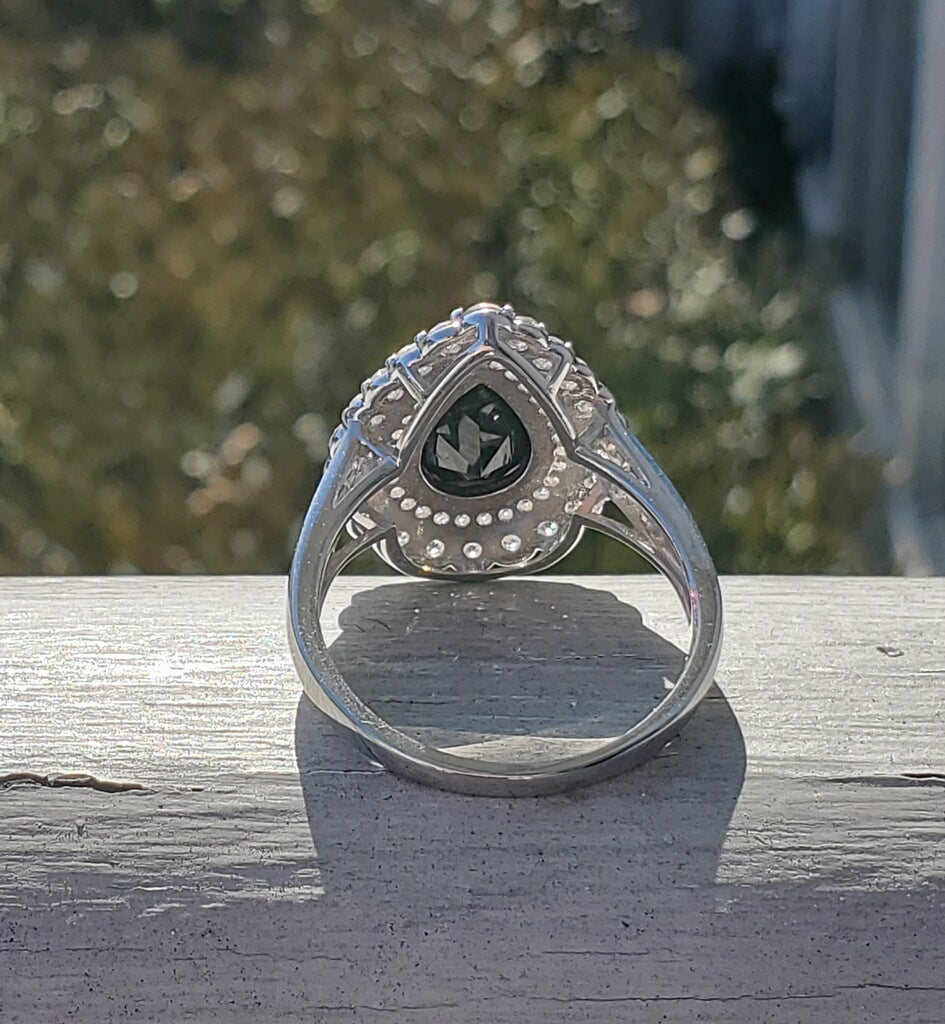 925 Sterling Silver Black Obsidian & Vlear Zirconia Cocktail Ring