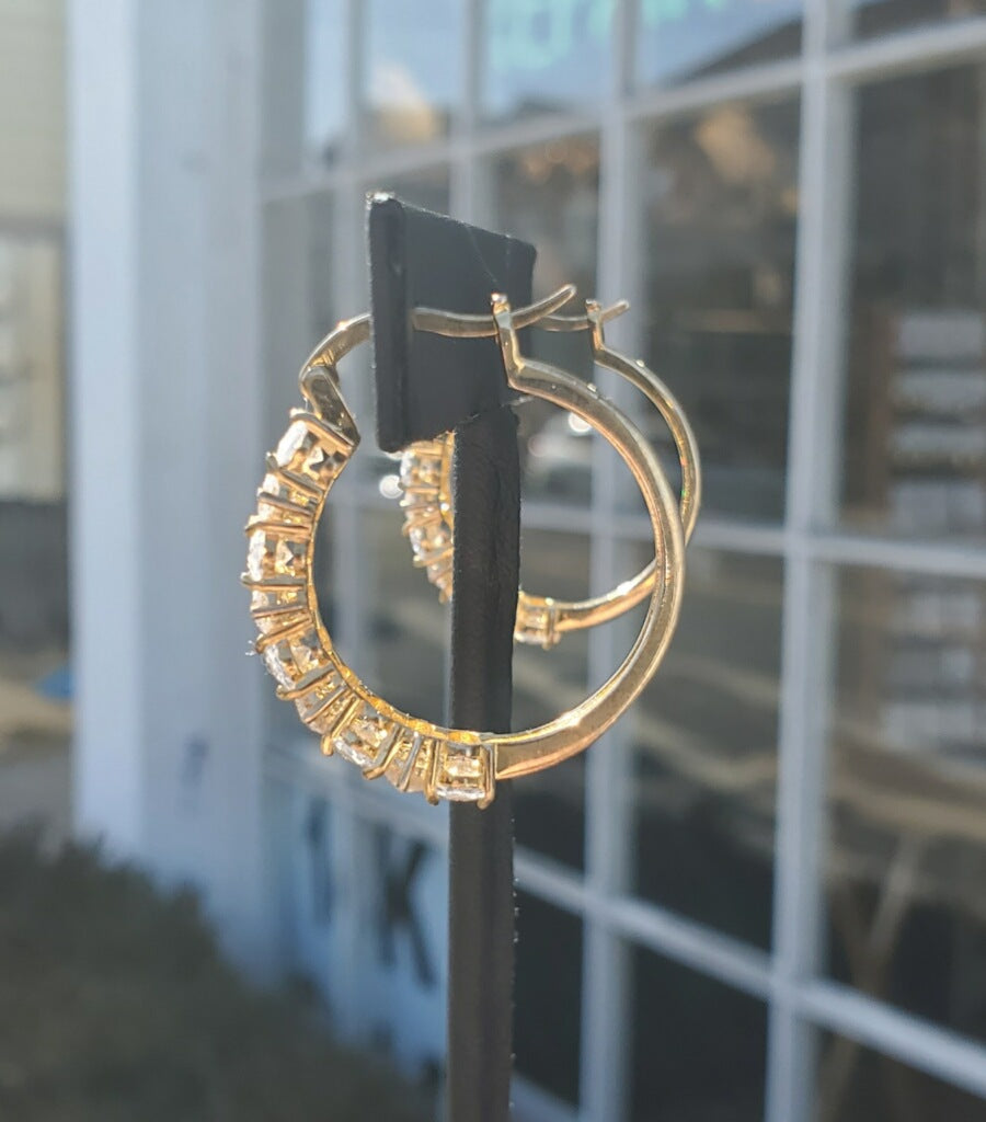 925 Sterling Silver Vermeil Sparkling Clear Zirconia Cluster Hoop Earrings