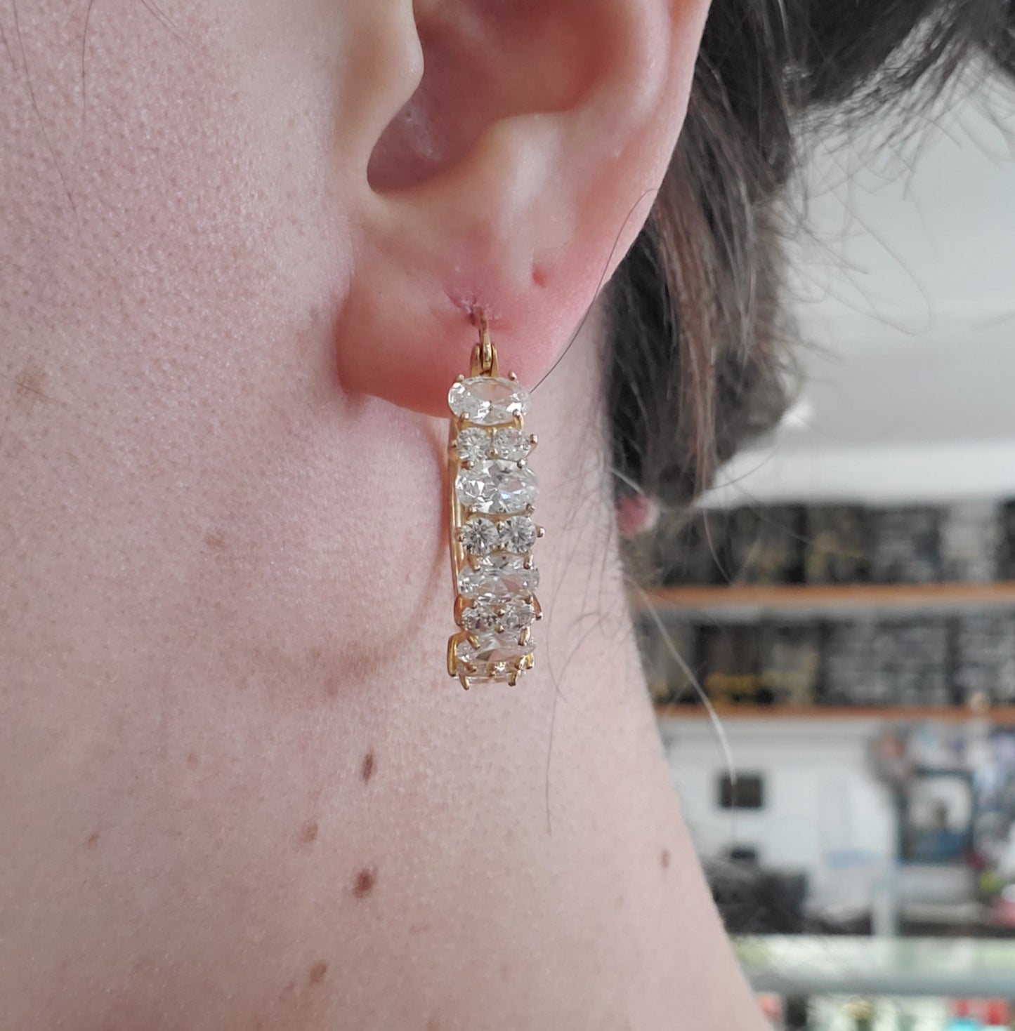 925 Sterling Silver Vermeil Sparkling Clear Zirconia Cluster Hoop Earrings