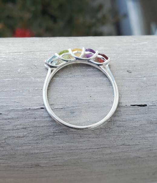 925 Sterling Silver Multi Color Stone Band Ring