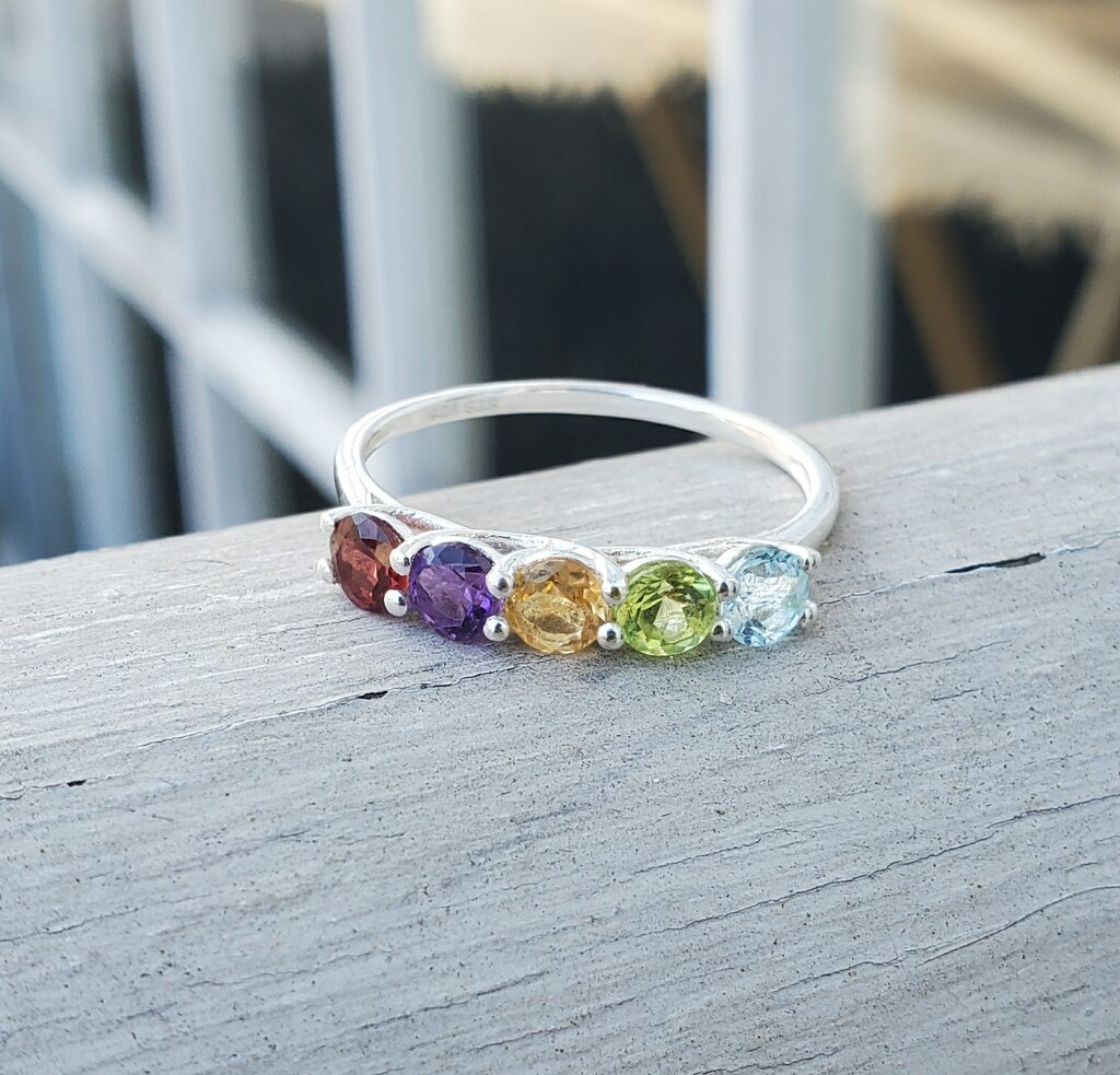 925 Sterling Silver Multi Color Stone Band Ring