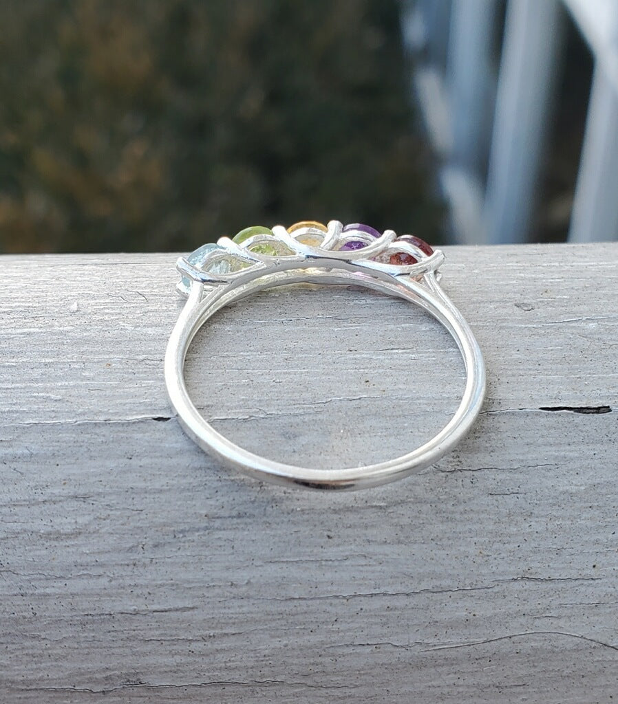 925 Sterling Silver Multi Color Stone Band Ring