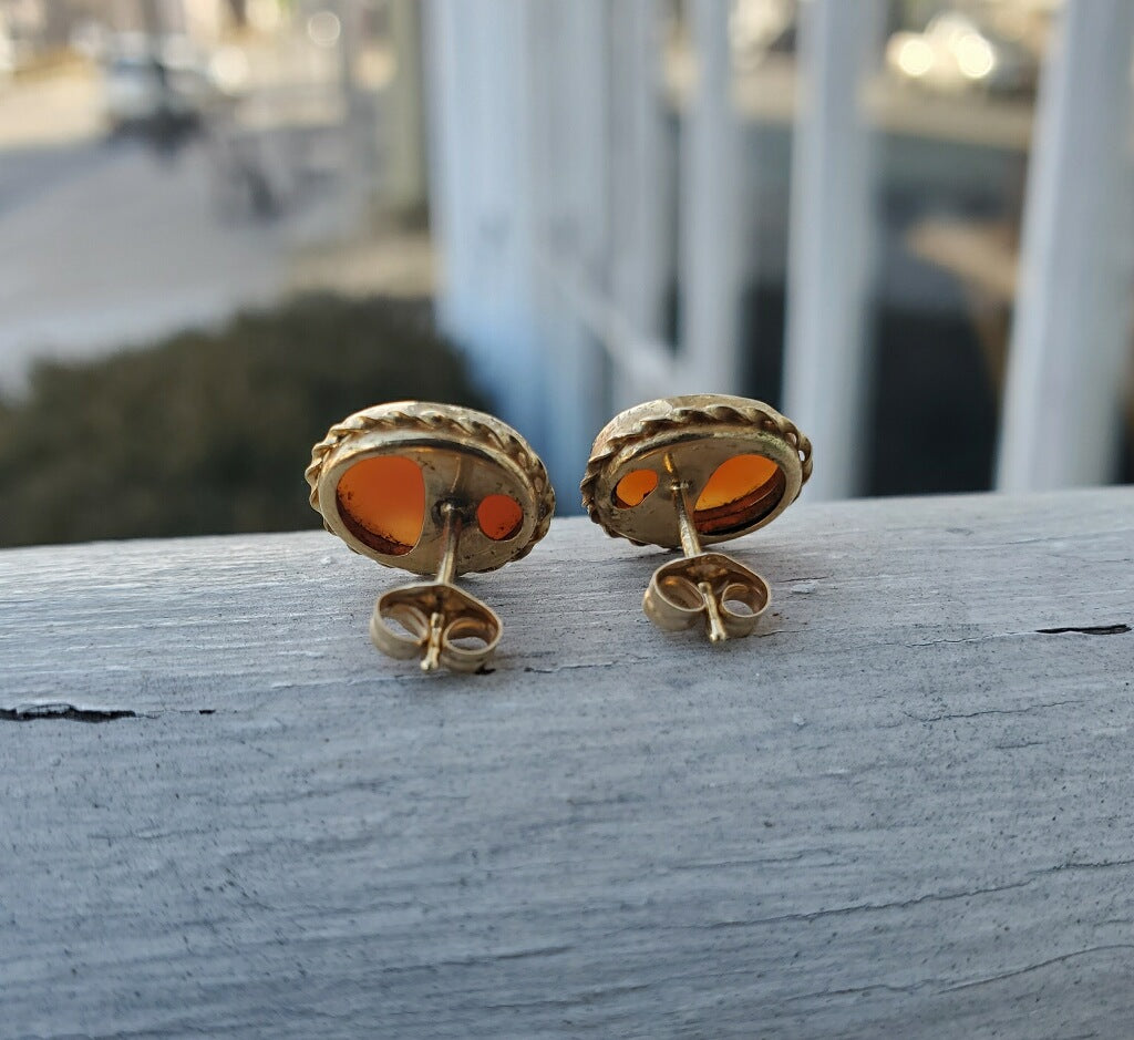 14k Gold Cameo Stud Earrings