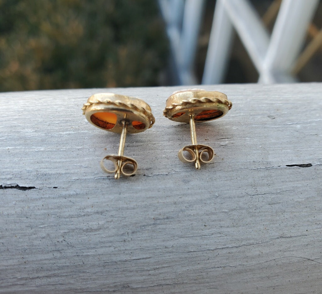 14k Gold Cameo Stud Earrings