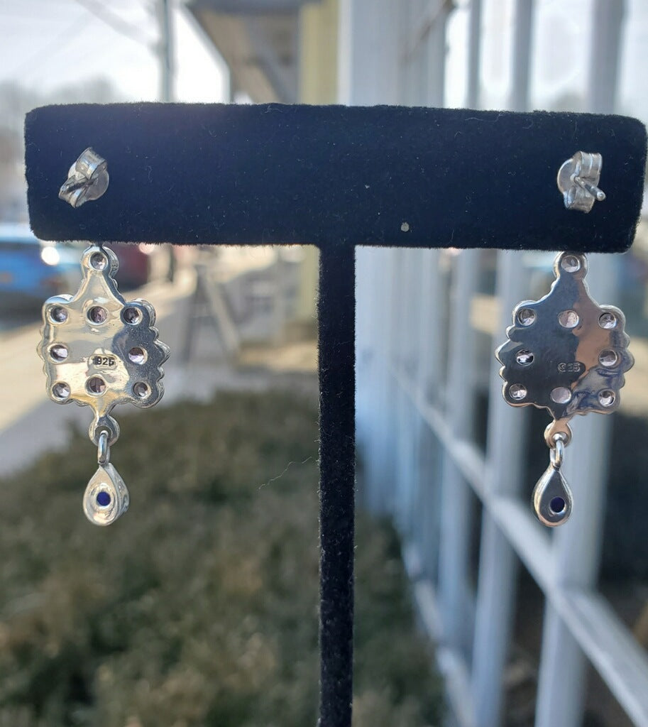 925 Sterling Silver Amethyst & Blue Opal Chandelier Earrings