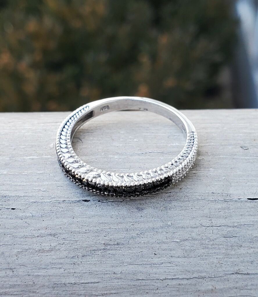 925 Sterling Silver Black Diamond Band Ring
