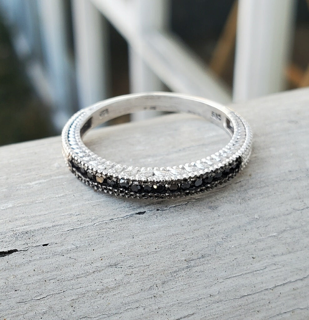 925 Sterling Silver Black Diamond Band Ring