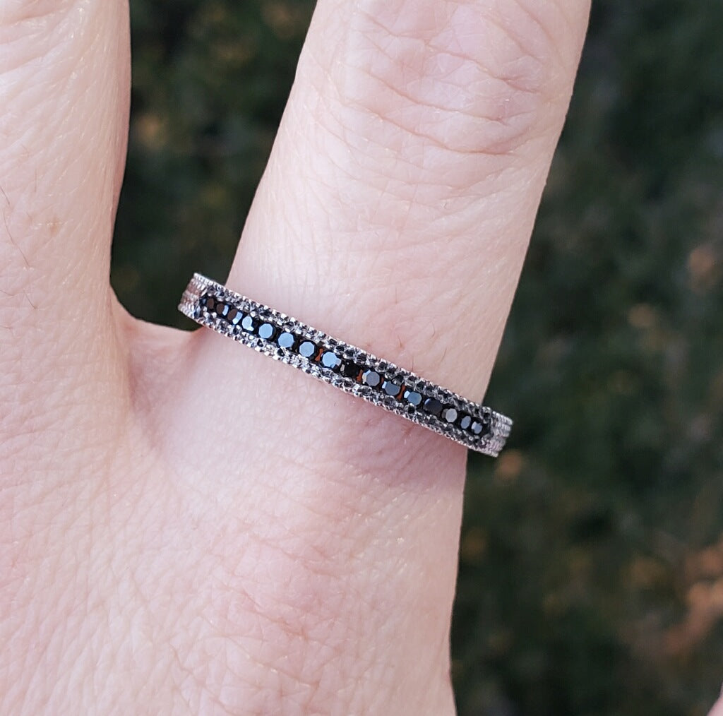 925 Sterling Silver Black Diamond Band Ring