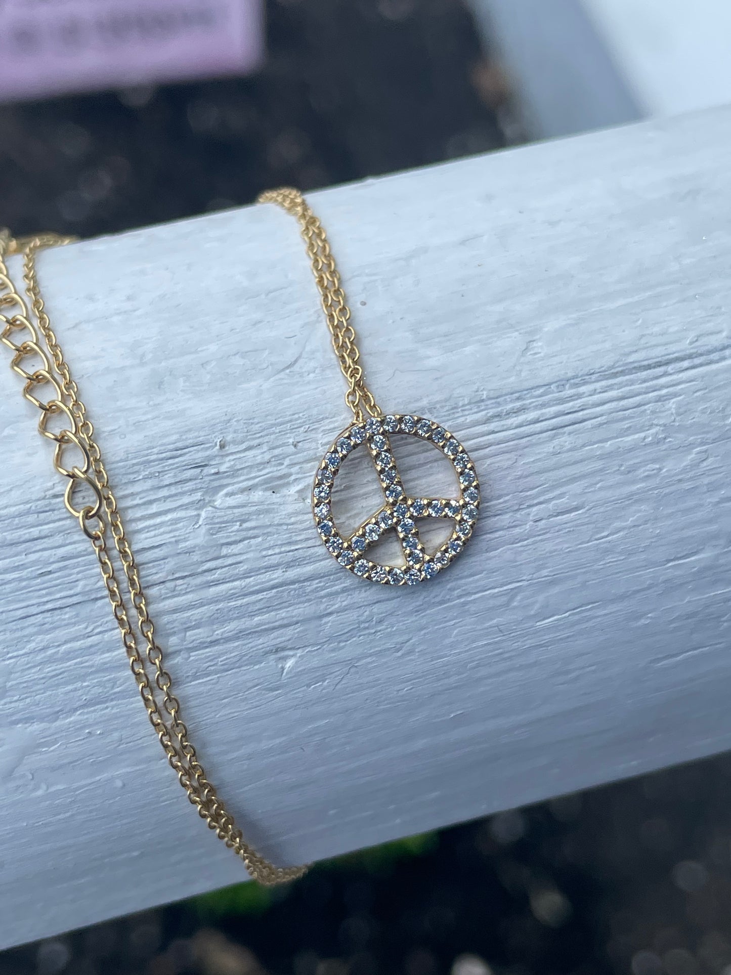 925 Sterling Silver Sparkling Peace Sign Necklace